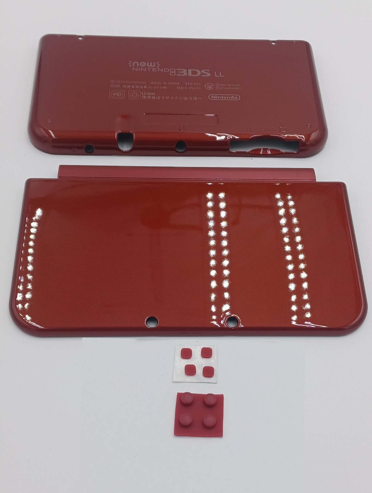 New Nintendo 3ds Xl LL Red Replacement Shells Front/Rear + Rubbers+Screws+Label