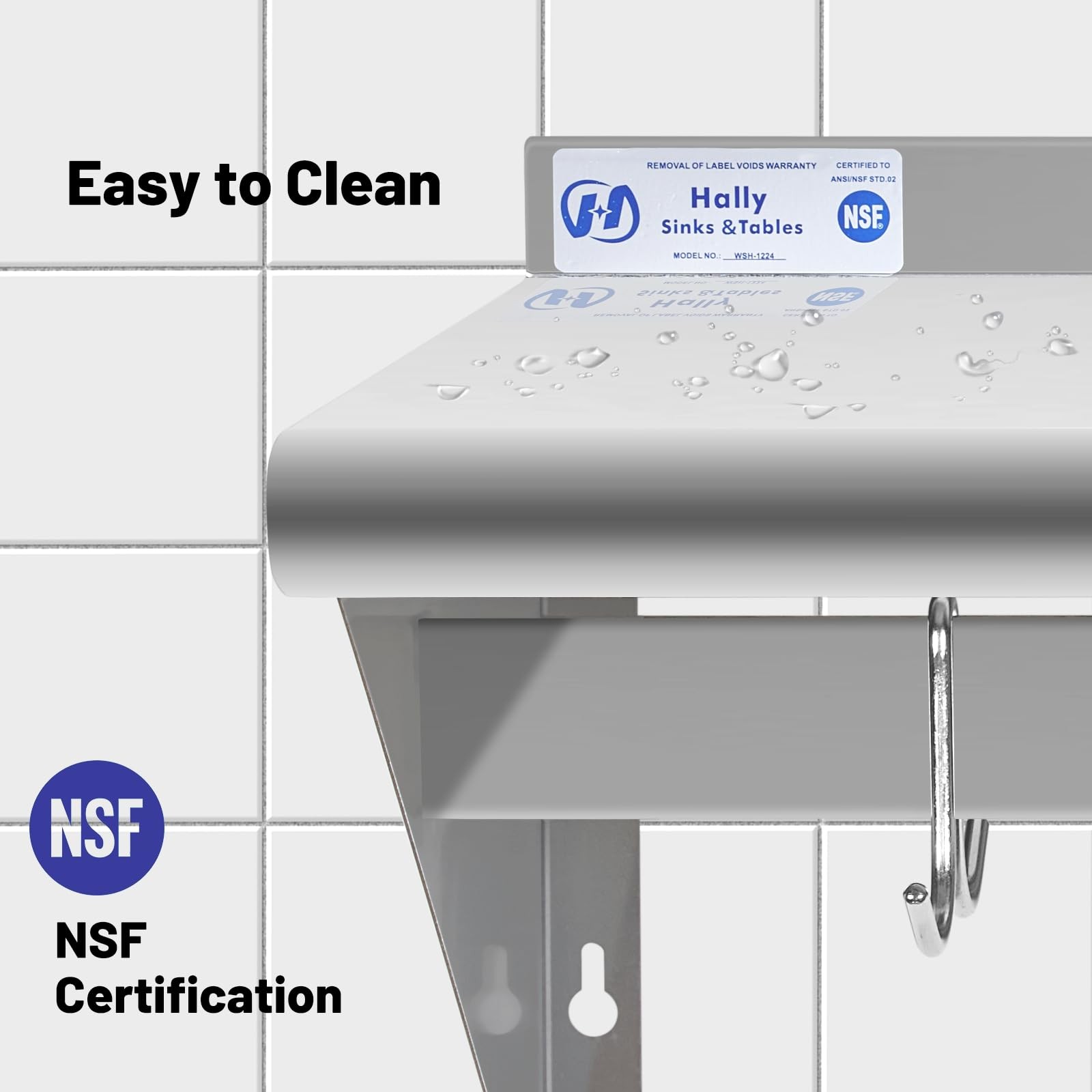 Hally Stainless Steel Shelf With 6 Hooks 12 X 36 Wall Mounted Pot Rack Nsf Com