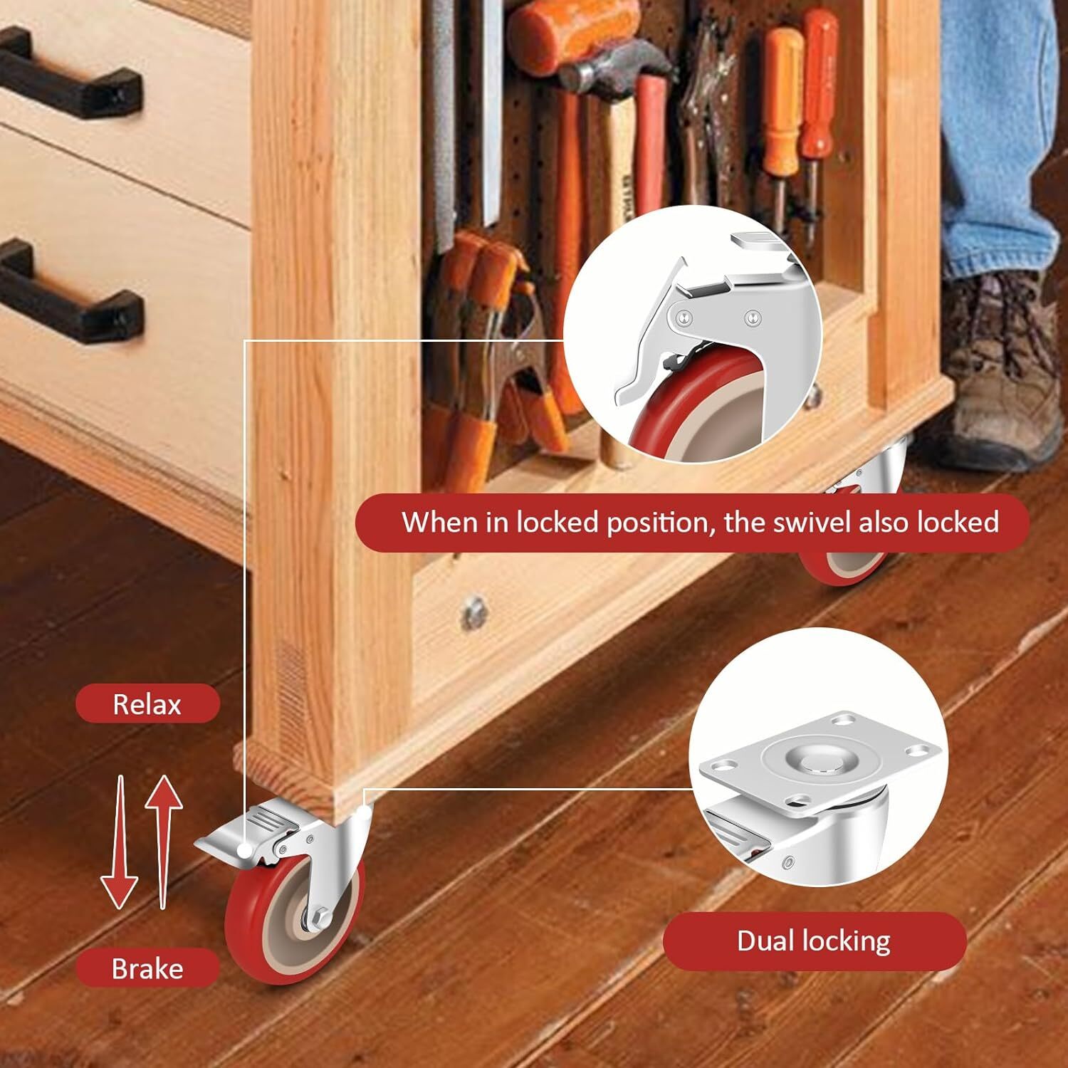 8 Pack Heavy Duty 4'' Caster Wheels Swivel Plate Polyurethane Wheels w/Brake US