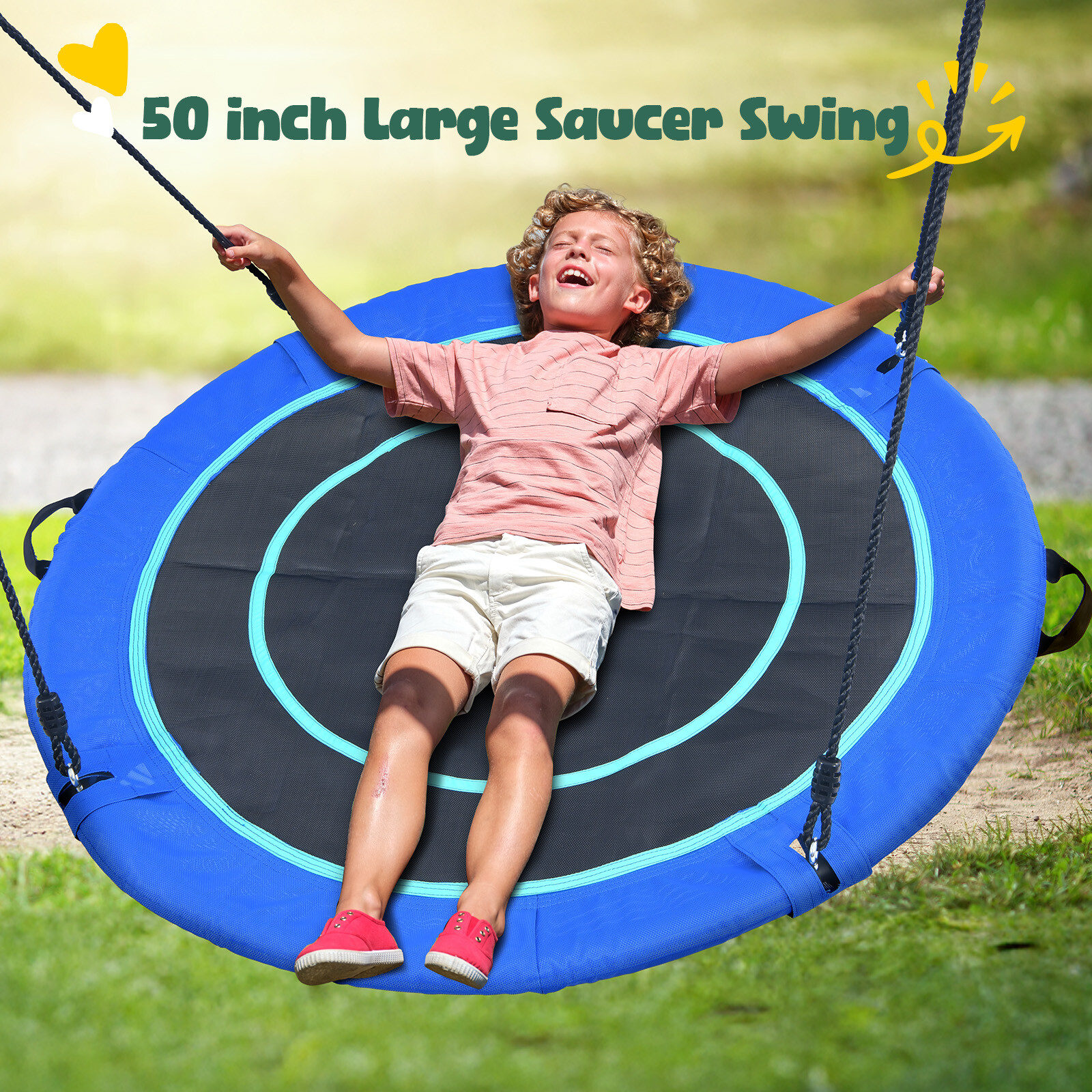 500lbs Metal Swing Set for Backyard Heavy Duty Frame with 50" Large Saucer Swing