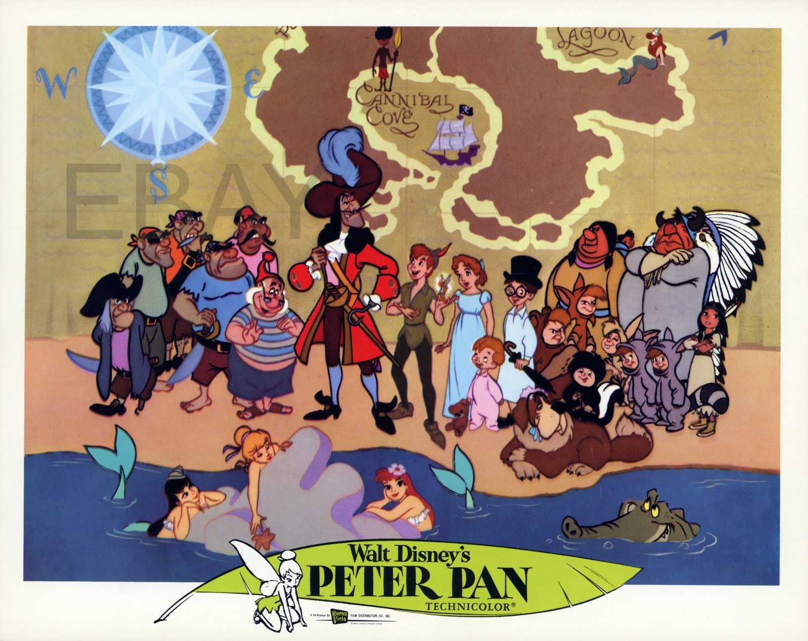 Disney PETER PAN (R1976) - Vintage 11x14 lobby card set 9 + orig envelope NICE!