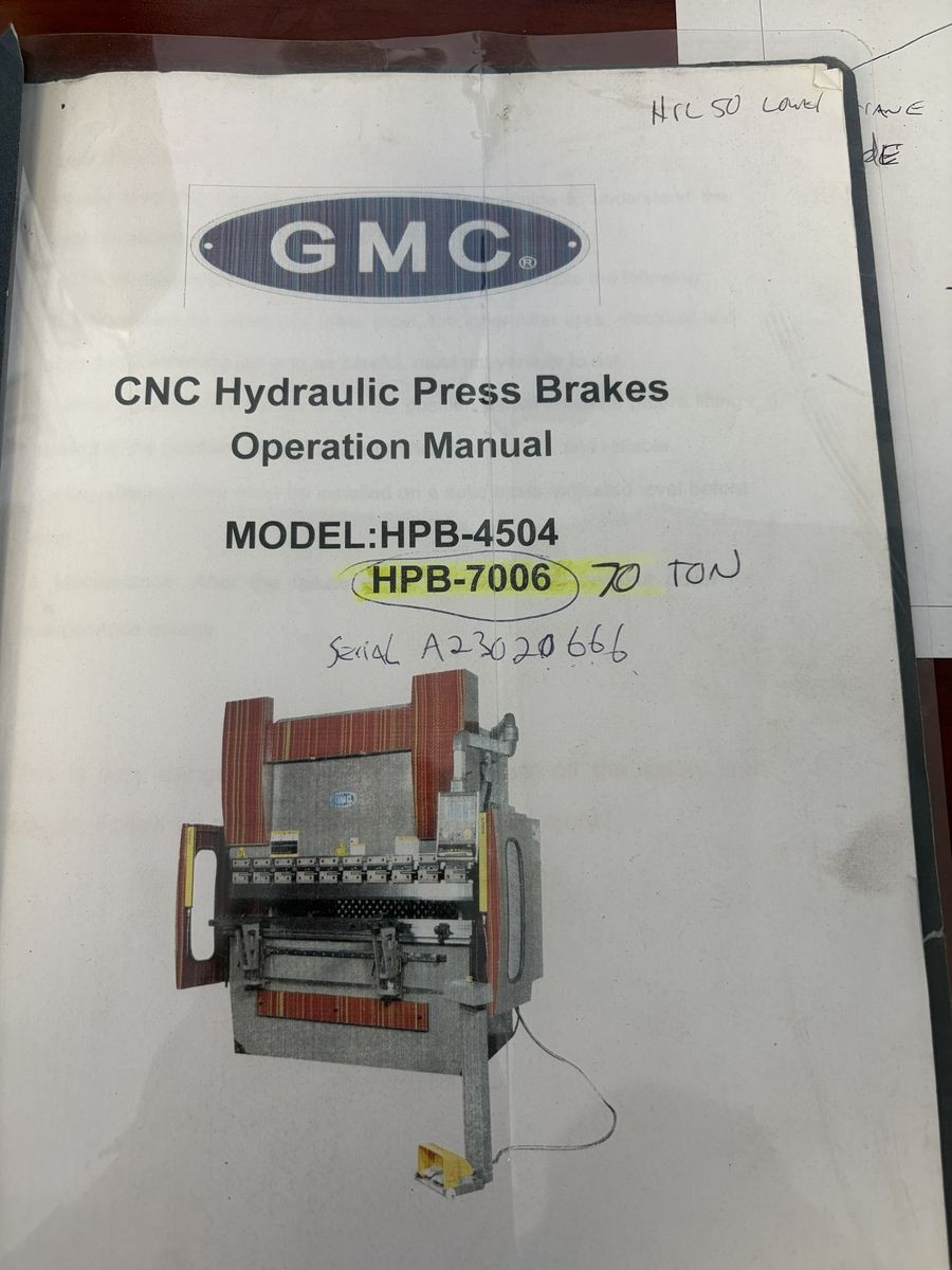 GMC HPB-7006 70 Ton x 6' CNC Hydraulic Press Brake