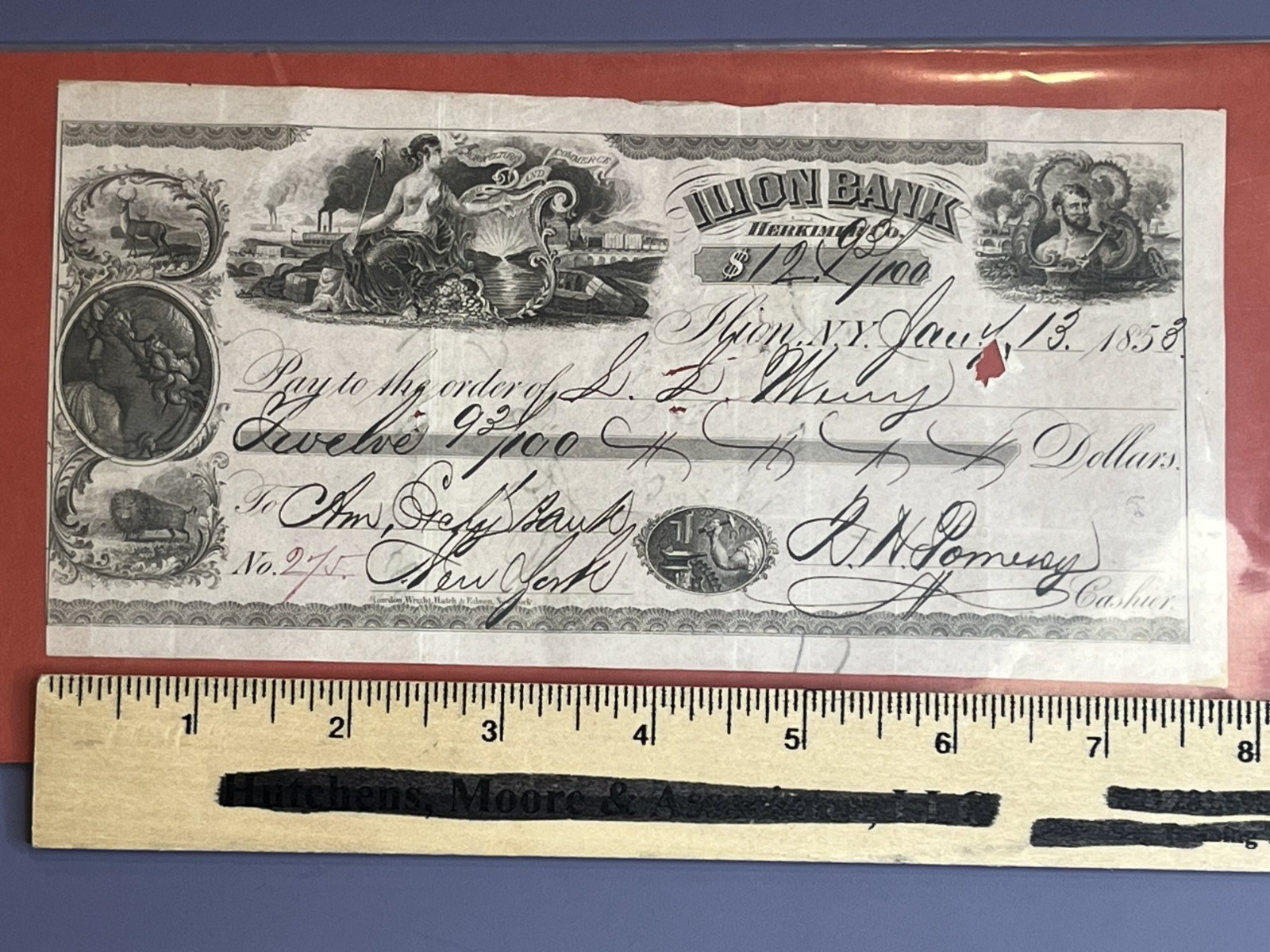 Pre Civil War 1853 ILION BANK HERKIMER COUNTY NEW YORK CHECK L L Merry Grocer