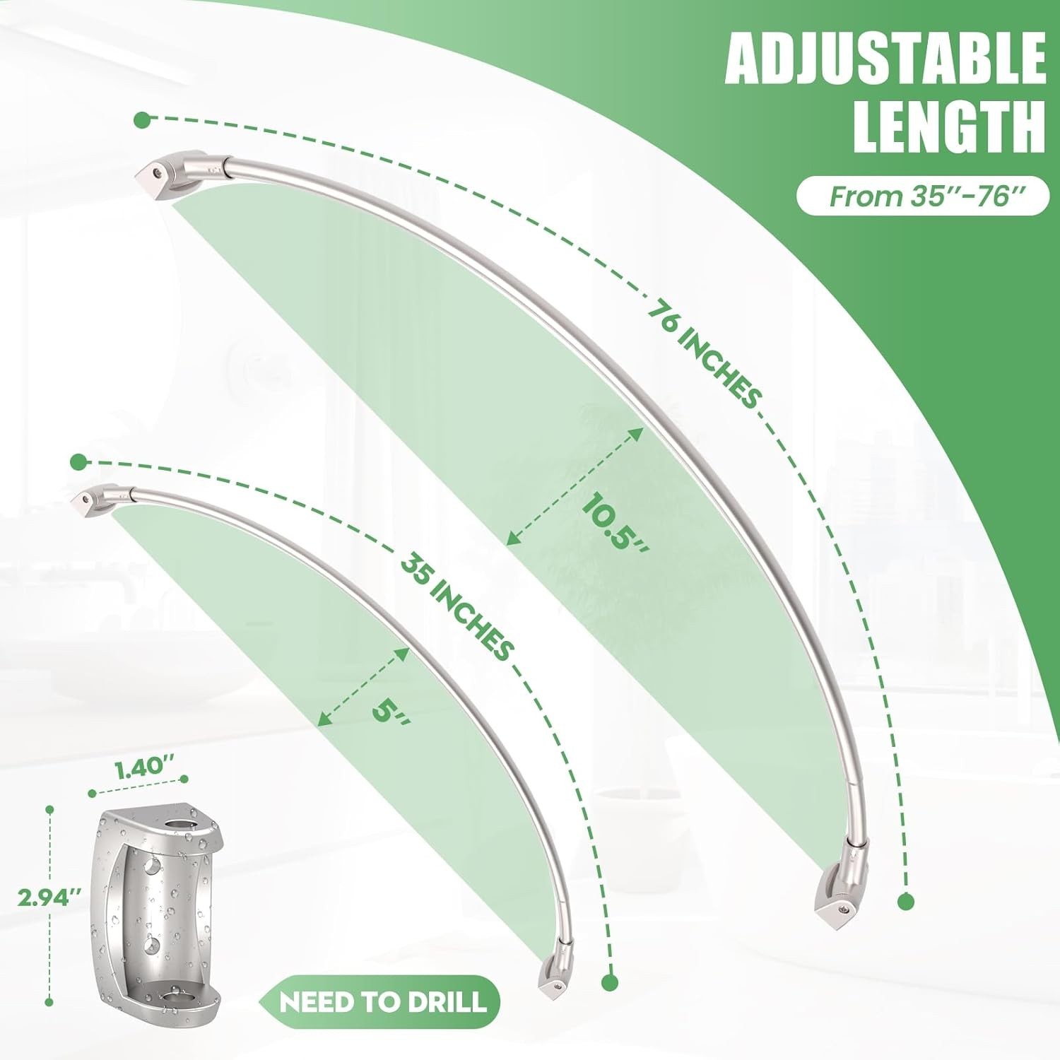 Elegant Brushed Nickel Curved Shower Curtain Rod 33-78in for Stylish Bathrooms