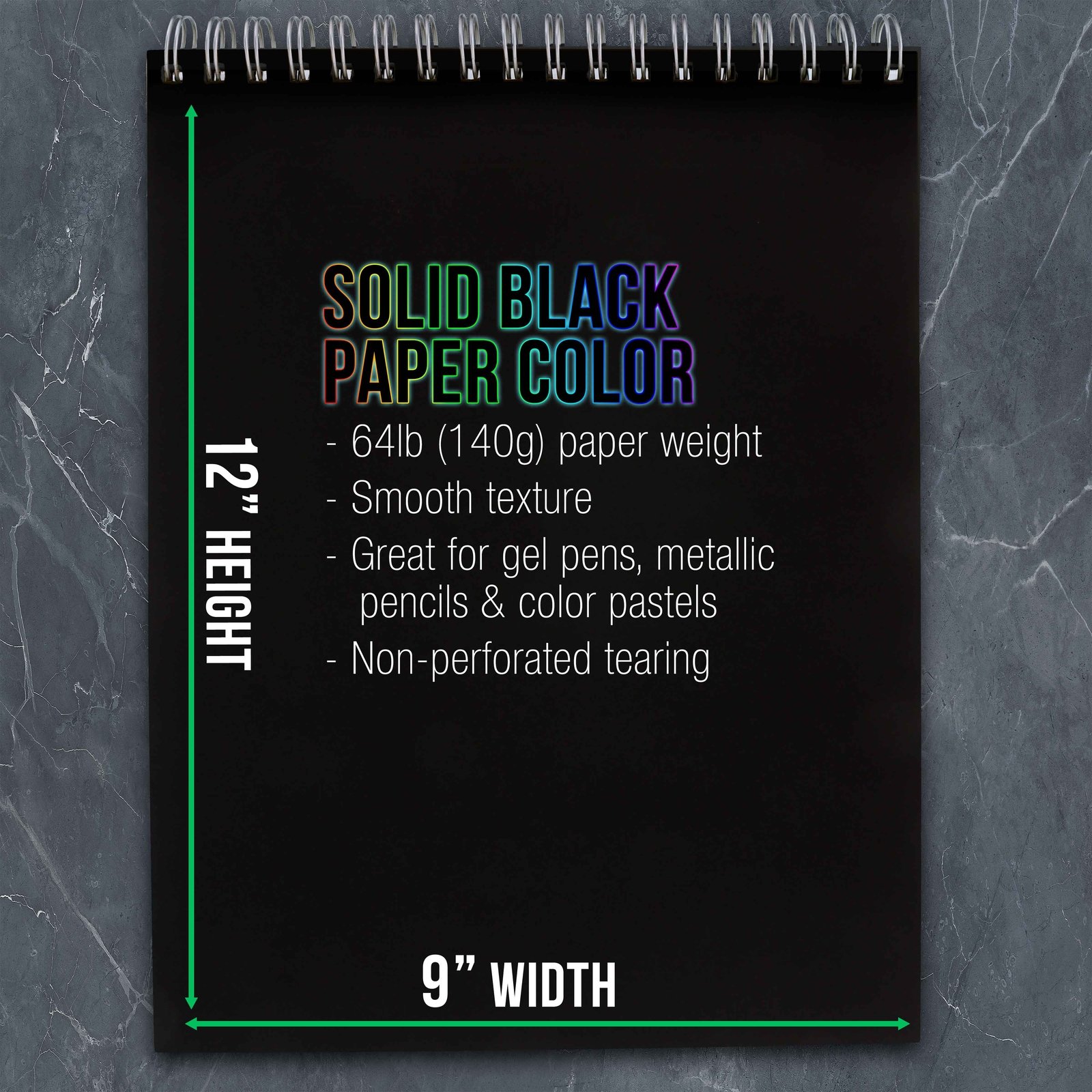 9"x12" Black Heavyweight Paper Spiral Bound Sketch Pad,140gsm,30 Sheets (2 Pads)