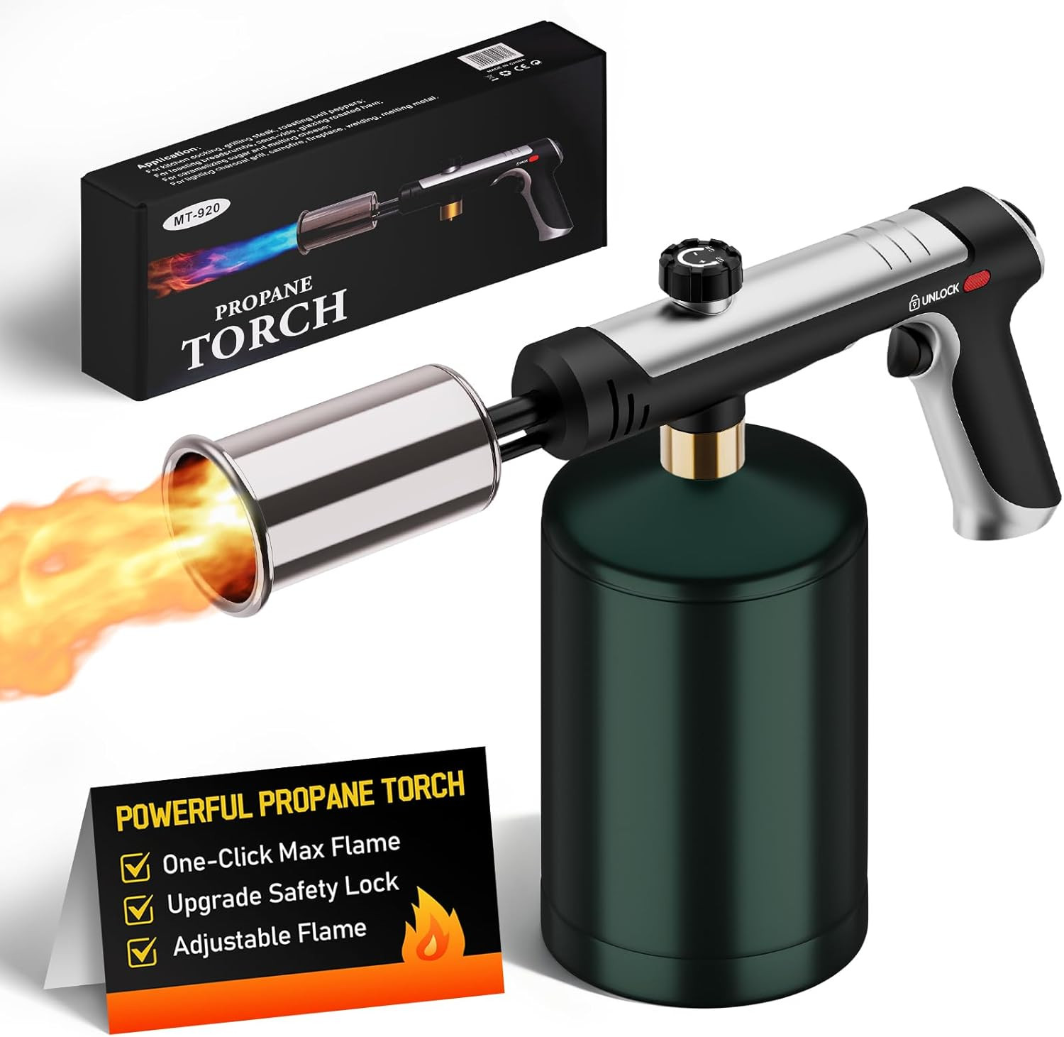 Propane Torch with One-Click Max Fire, Flame Thrower Gun Charcoal Lighter with a
