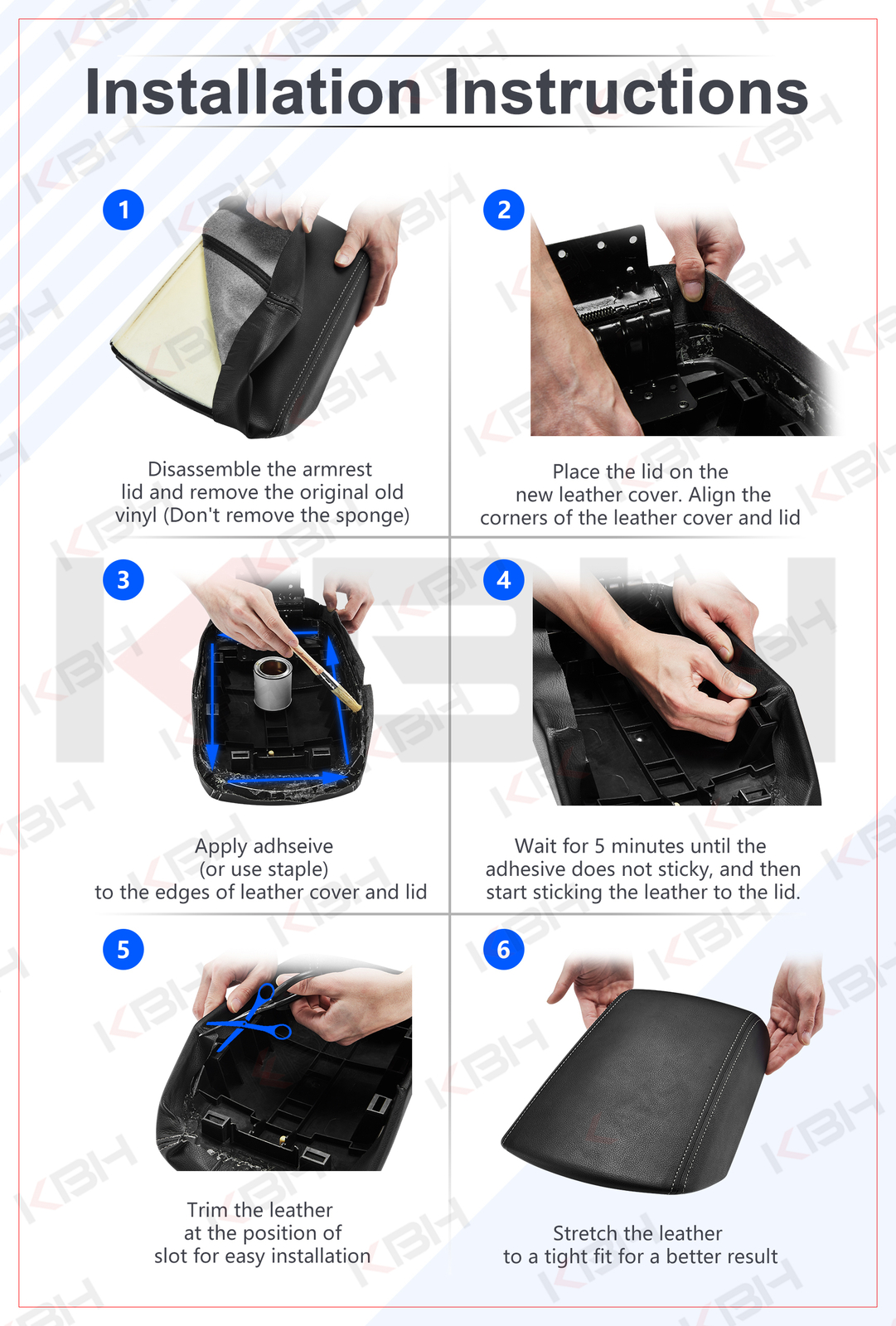 Fit 2010-2023 Toyota 4Runner Center Console Lid Armrest Leather Cover Trim Black