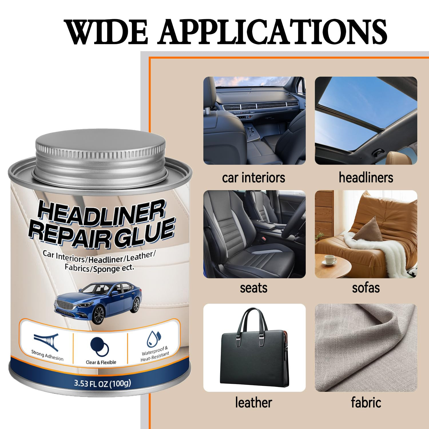 Car Headliner Glue, Upholstery Adhesive, Strong Automotive Interior Glue with Br