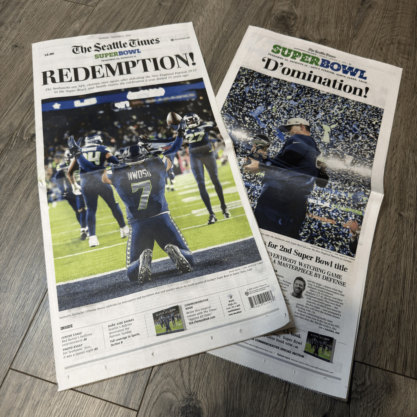 Seattle Times Seahawks SUPER BOWL CHAMPIONS FULL NEWSPAPER 2/9/2026