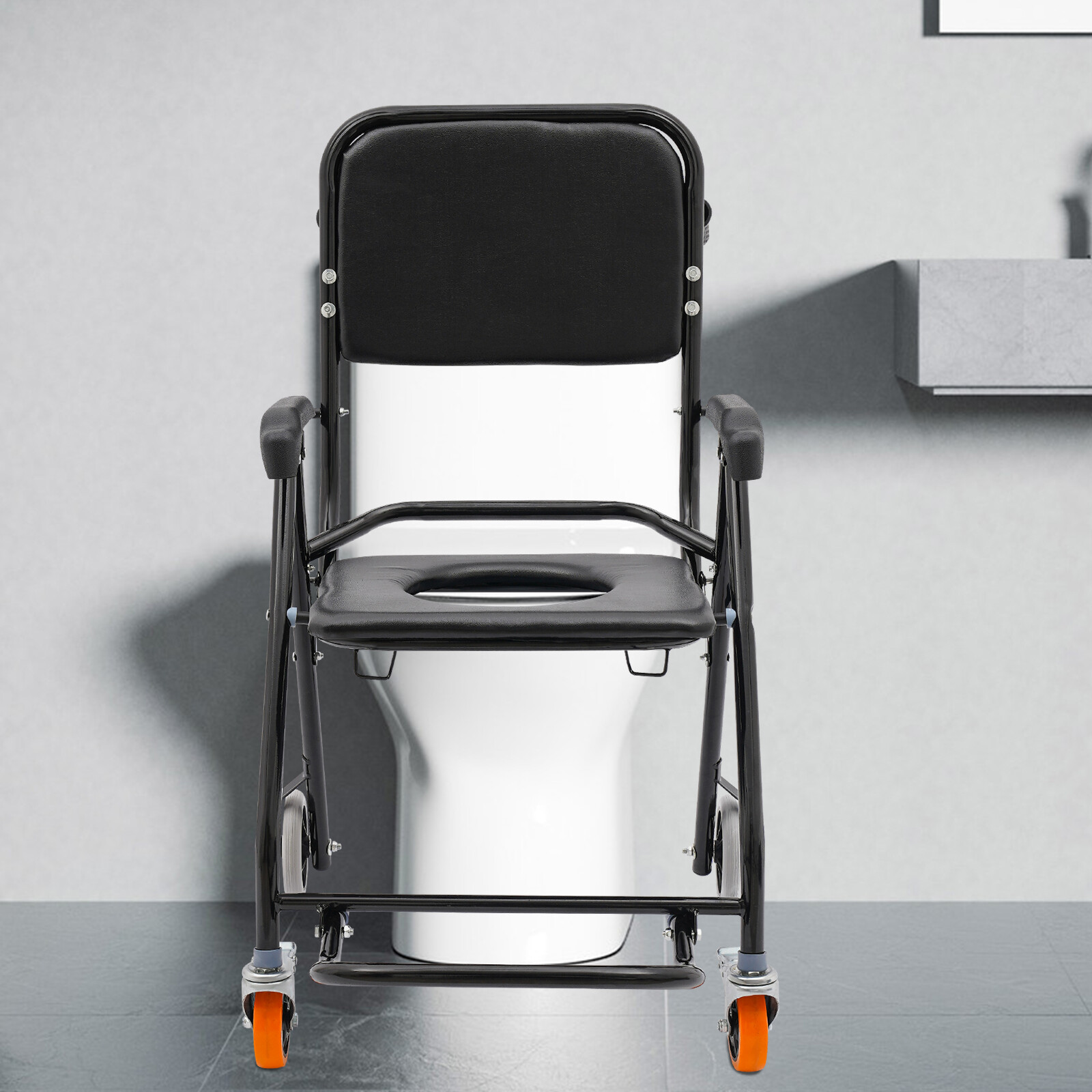 4-in-1 Toilet Rolling Transport Chair, Foldable Shower Chair With Wheels