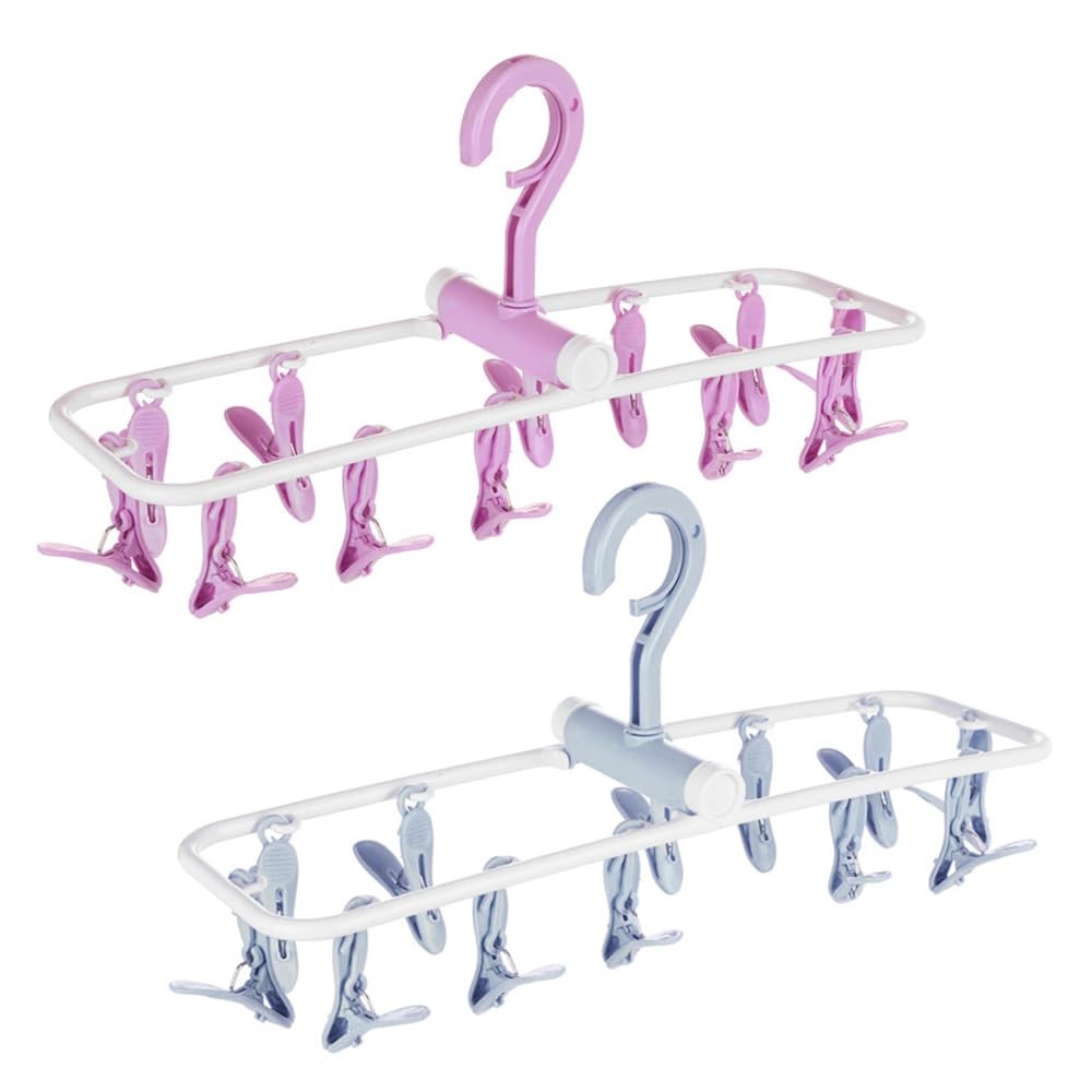 ZACI 2 Pack Clothes Drying Rack,12 Clips Laundry Rack Blue, Purple