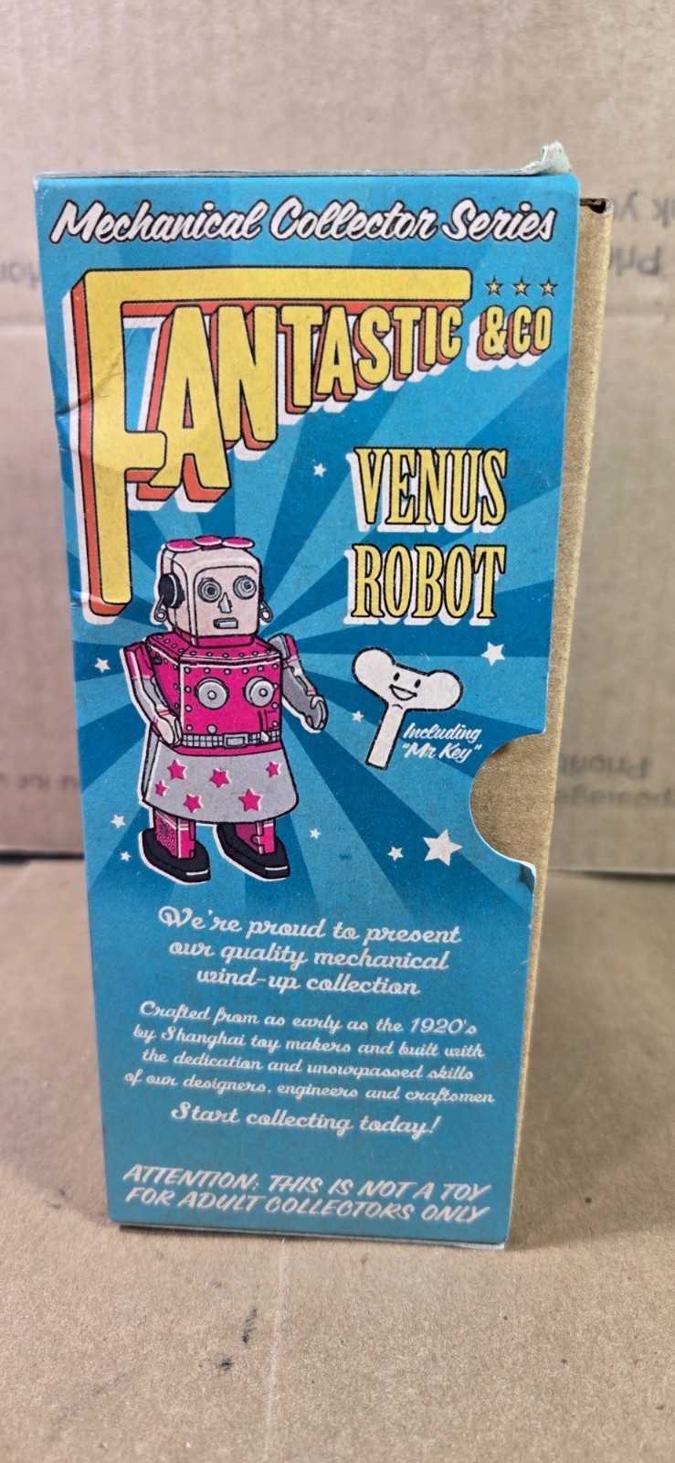 Vintage Venus Robot Ms 461 Pink Windup Tin Toy with Original Box and Key