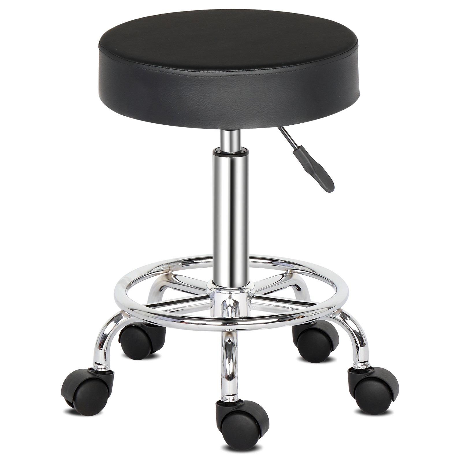 Rolling Garage Stool Adjustable Mechanic Work Shop Salon PU Leather Swivel Seat