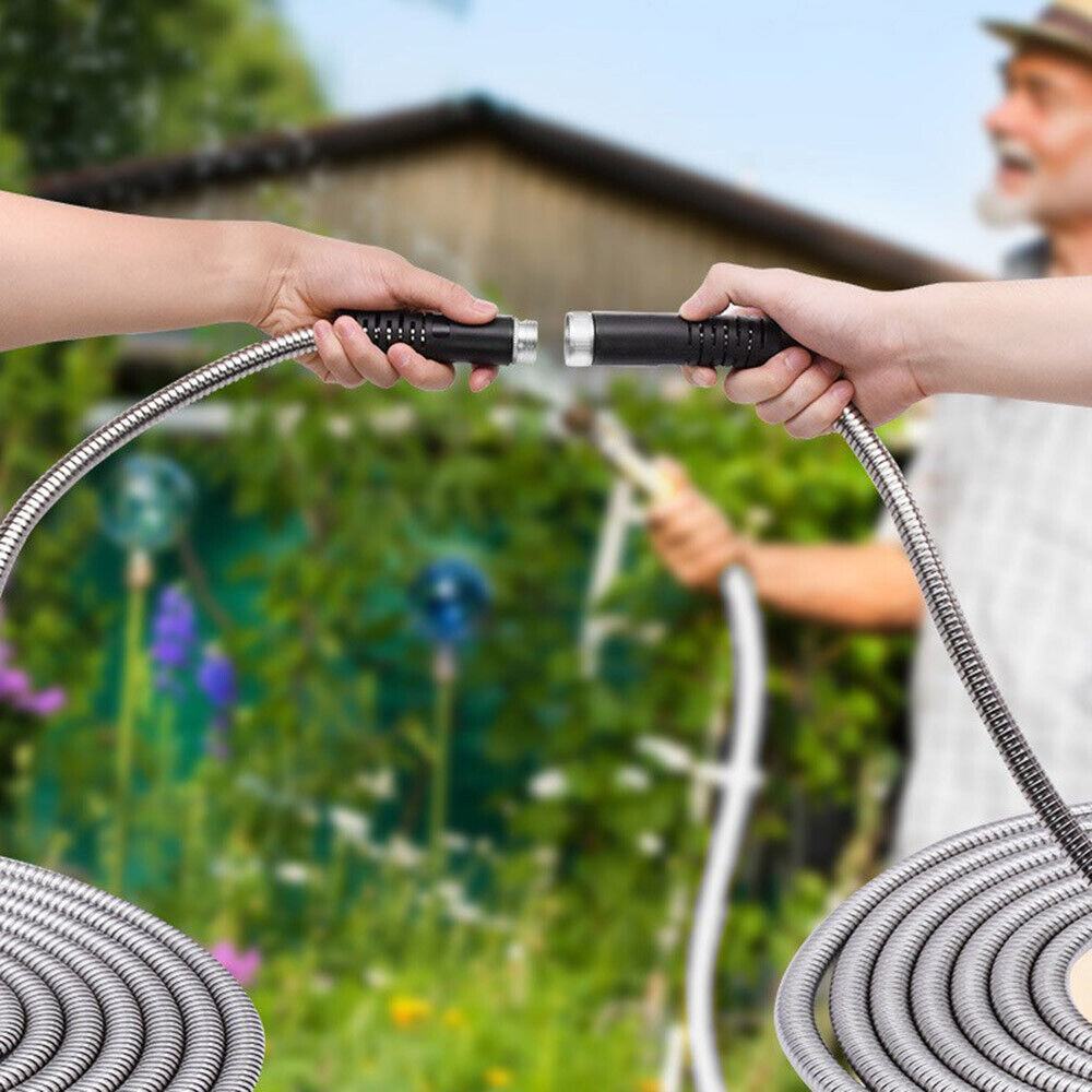 25/50/75/100/150FT Stainless Steel Flexible Garden Water Hose 2X Spray Nozzle