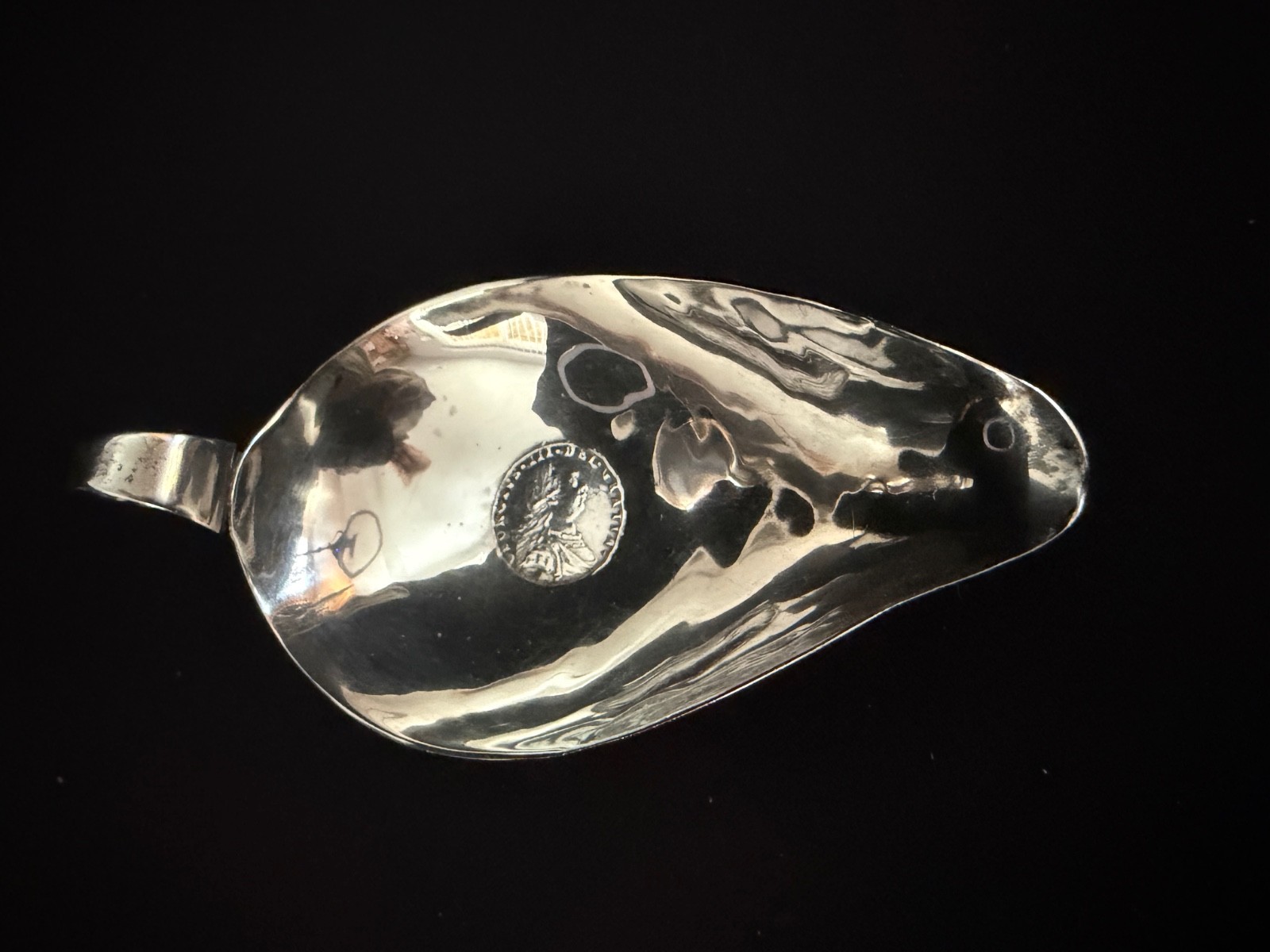 1832 London Sterling Pap Boat with 1787 Shilling in Bottom Jonathan Hayne