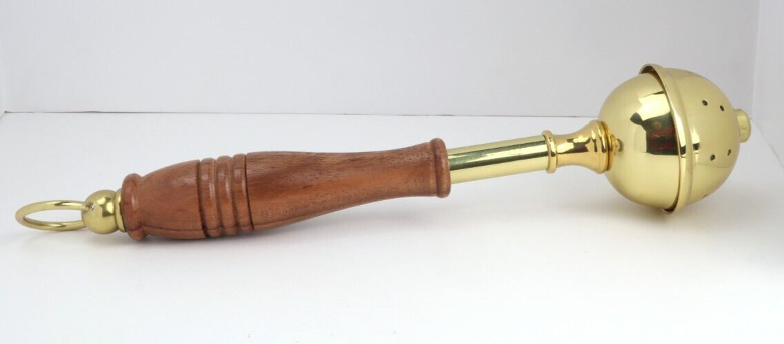 High Polished Brass Wood Handle Holy Water Sprinkler for Catholic Church 10 Inch