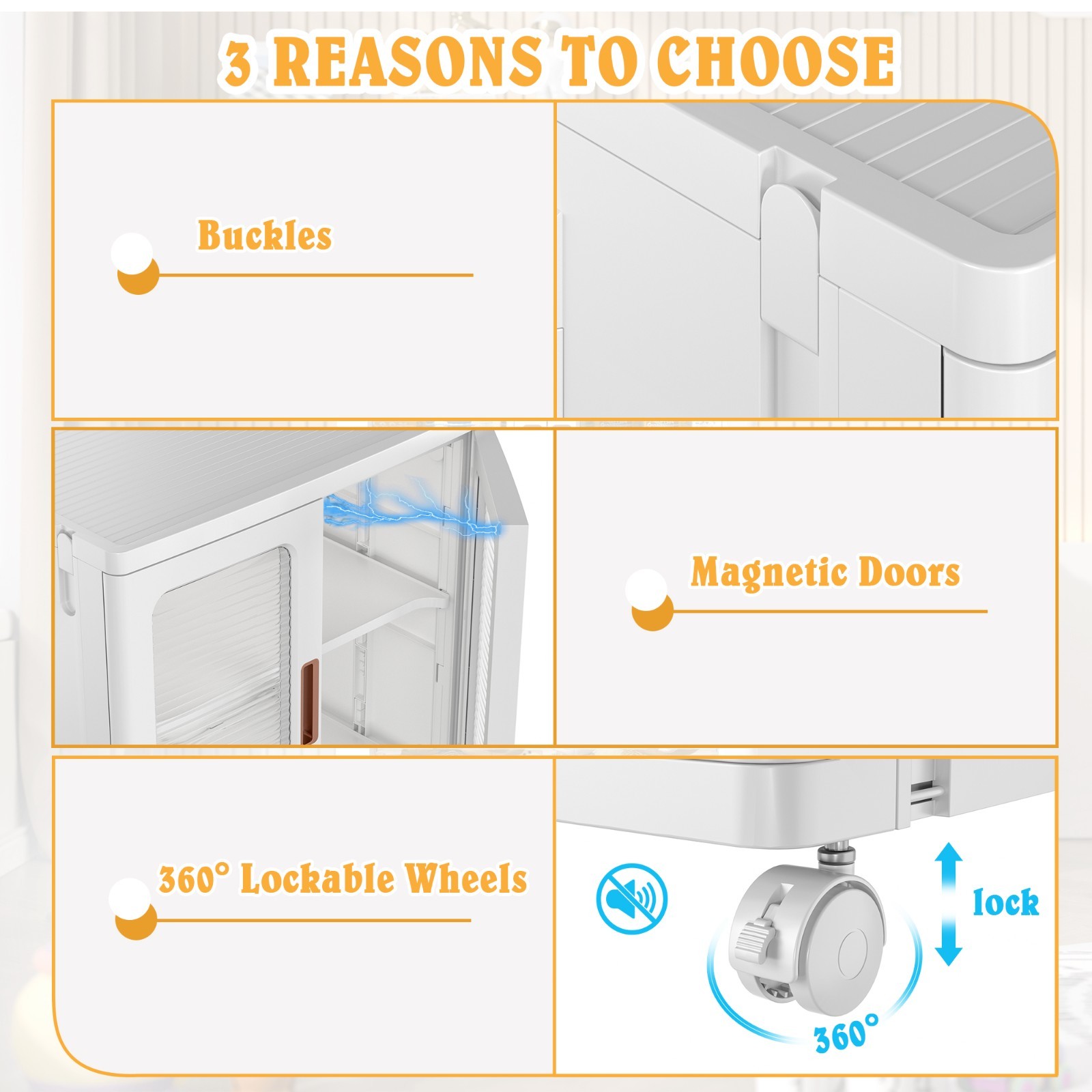 Rolling Plastic Storage Cabinet with Doors Drawer and Adjustable Shelves Bedroom