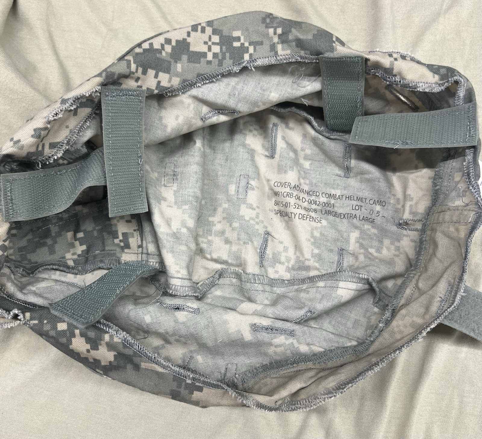 Large X-Large Army ACH ACU UCP Digital Camo Camouflage Combat Helmet Cover Used