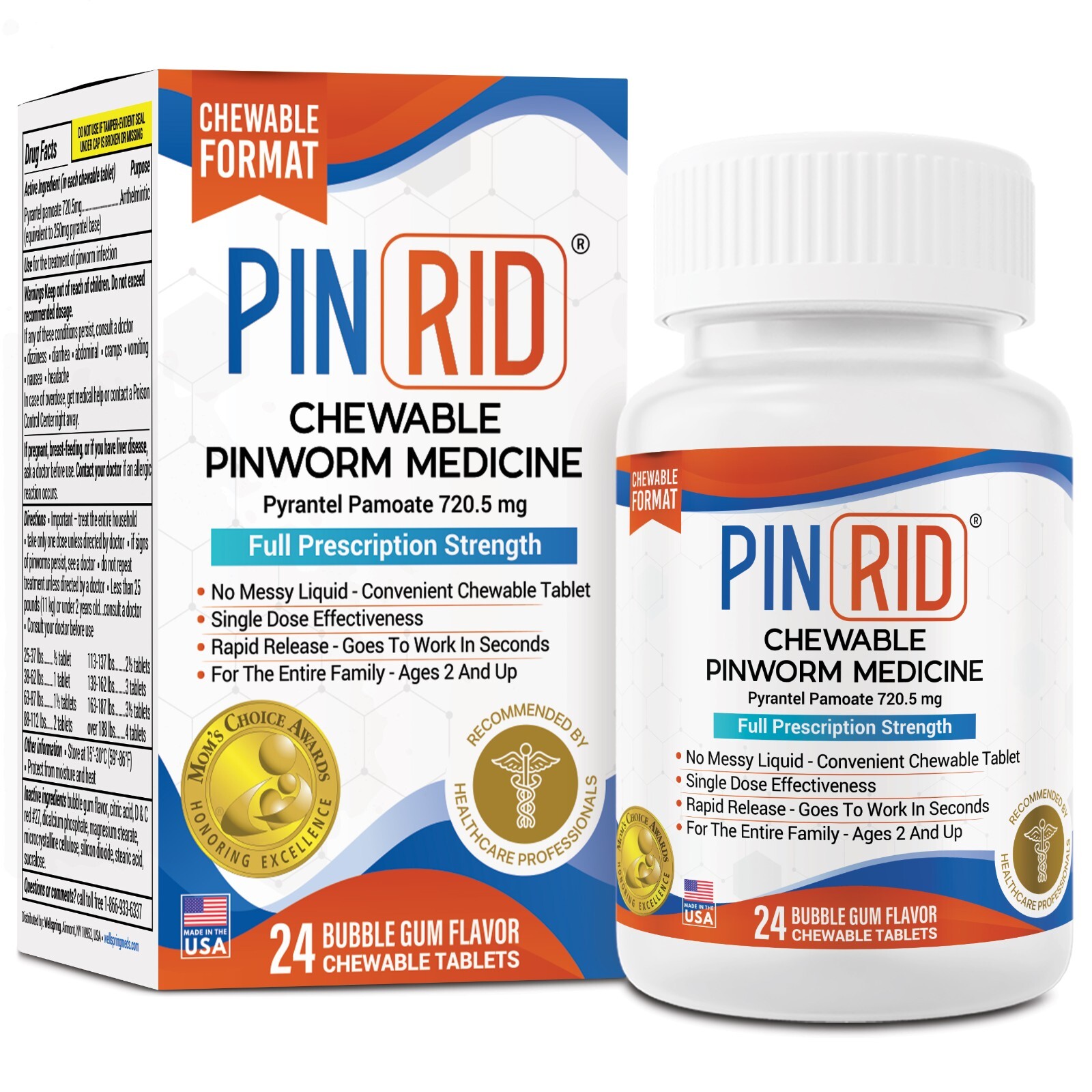 PinRid Pinworm Medication | Pyrantel Pamoate Dewormer for Humans | 24 Tablets