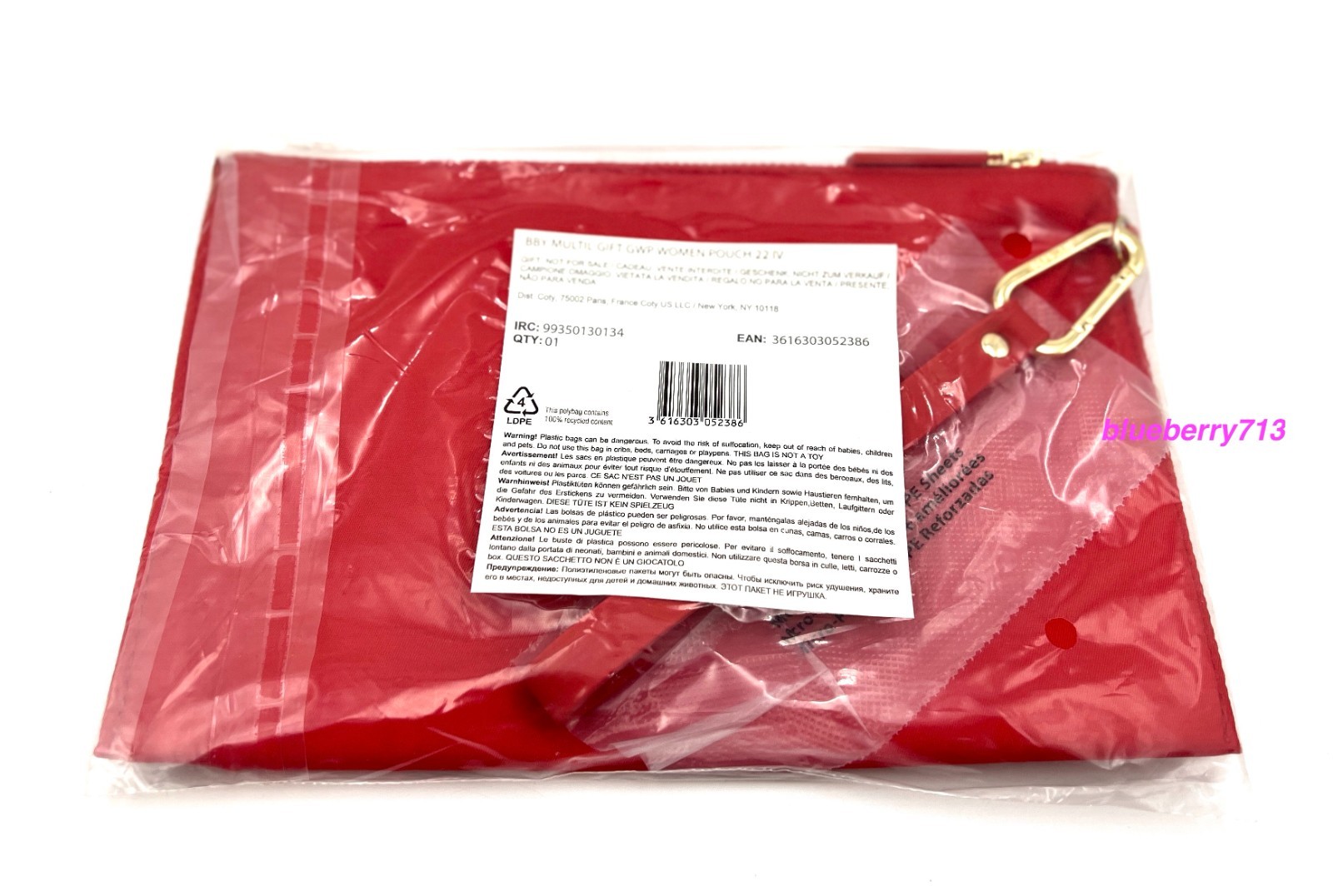 New! Burberry Logo Clutch Cosmetic Pouch Bag with Removable Handle ~ Red