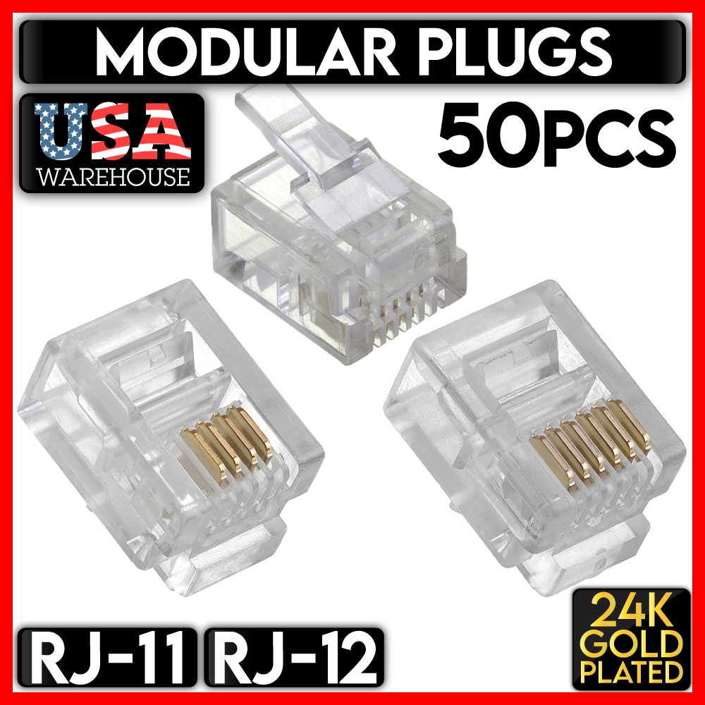 50 x RJ11 RJ12 Telephone Cable Modular Plugs 6P4C 6P6C Connector Cable End Plug