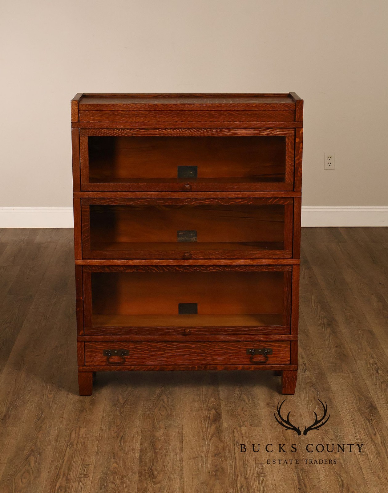 Antique Globe Three-Stack Barrister Bookcase With Base Drawer