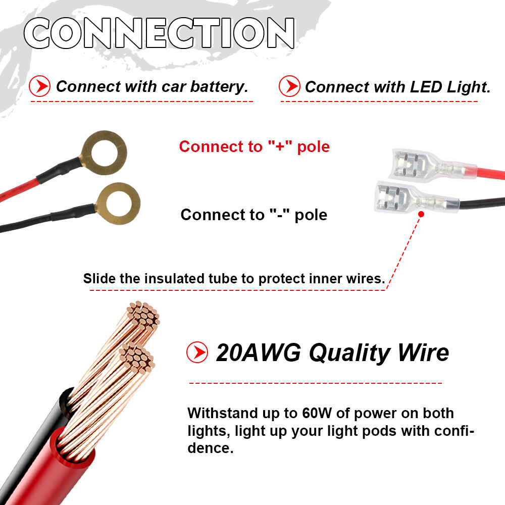 2 Lead Wiring Harness LED Light Bar 40Amp Relay Fuse ON-Off Switch For 2 Lights