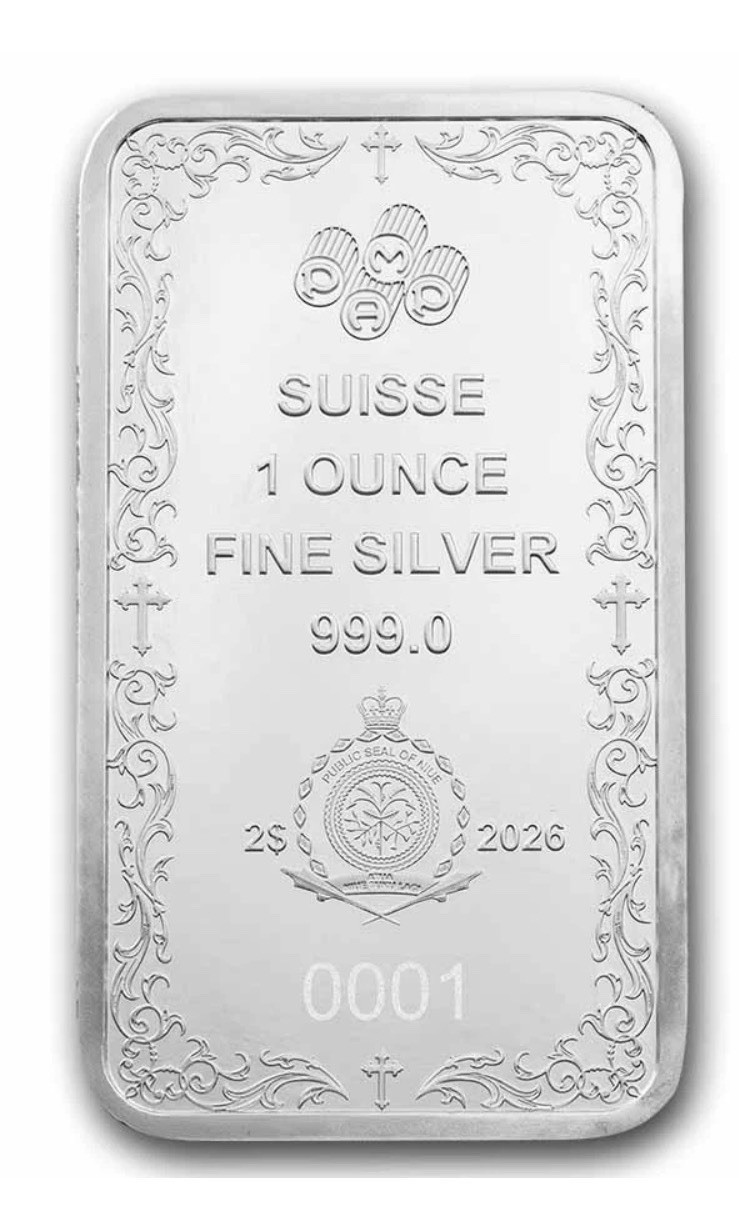 Cross of Christianity 1 oz Silver Bar PAMP Suisse 2026 Niue BOX 5000 Made SEALED