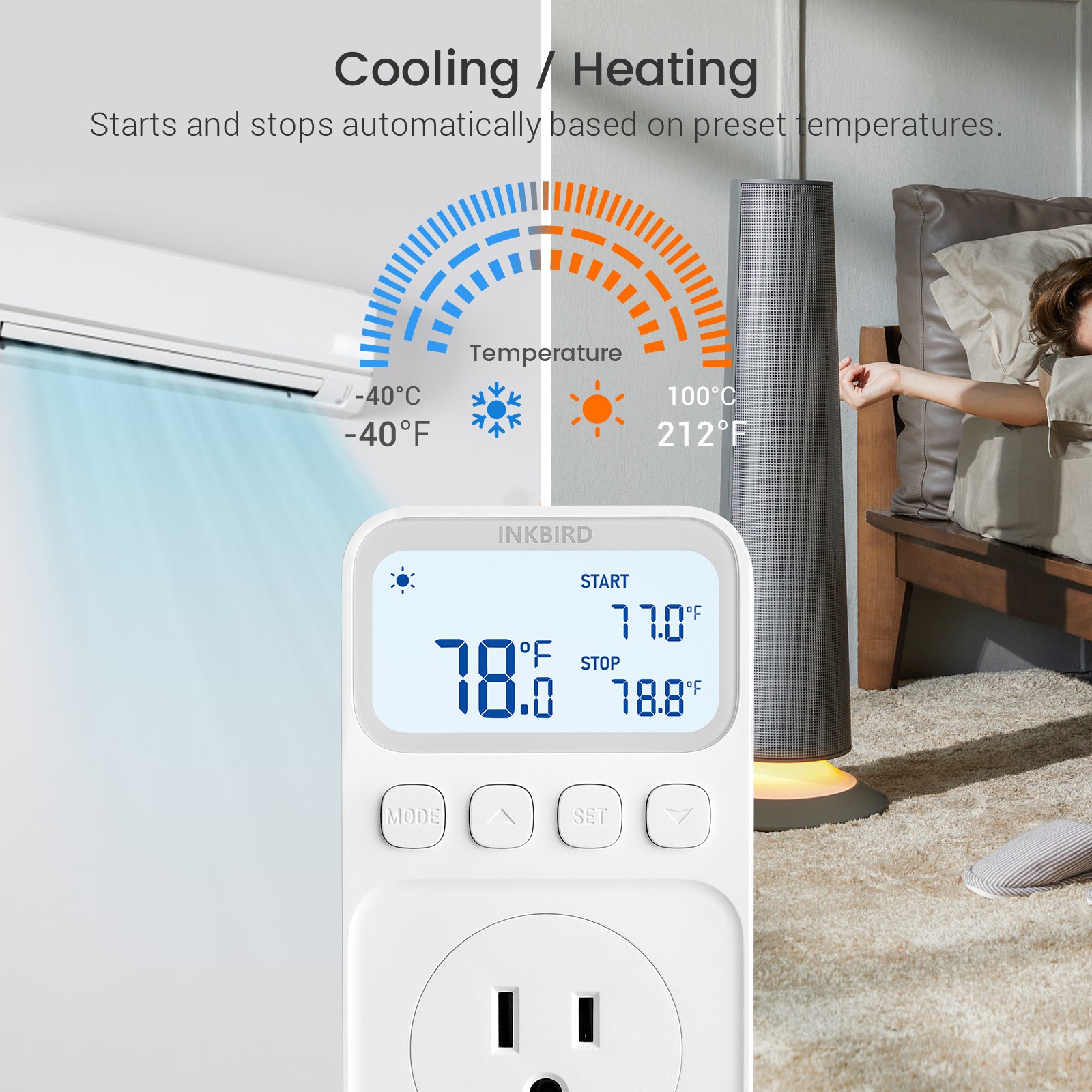 INKBIRD Plug in Thermostat 1800W Heating Cooling Temperature Controller Timer CF