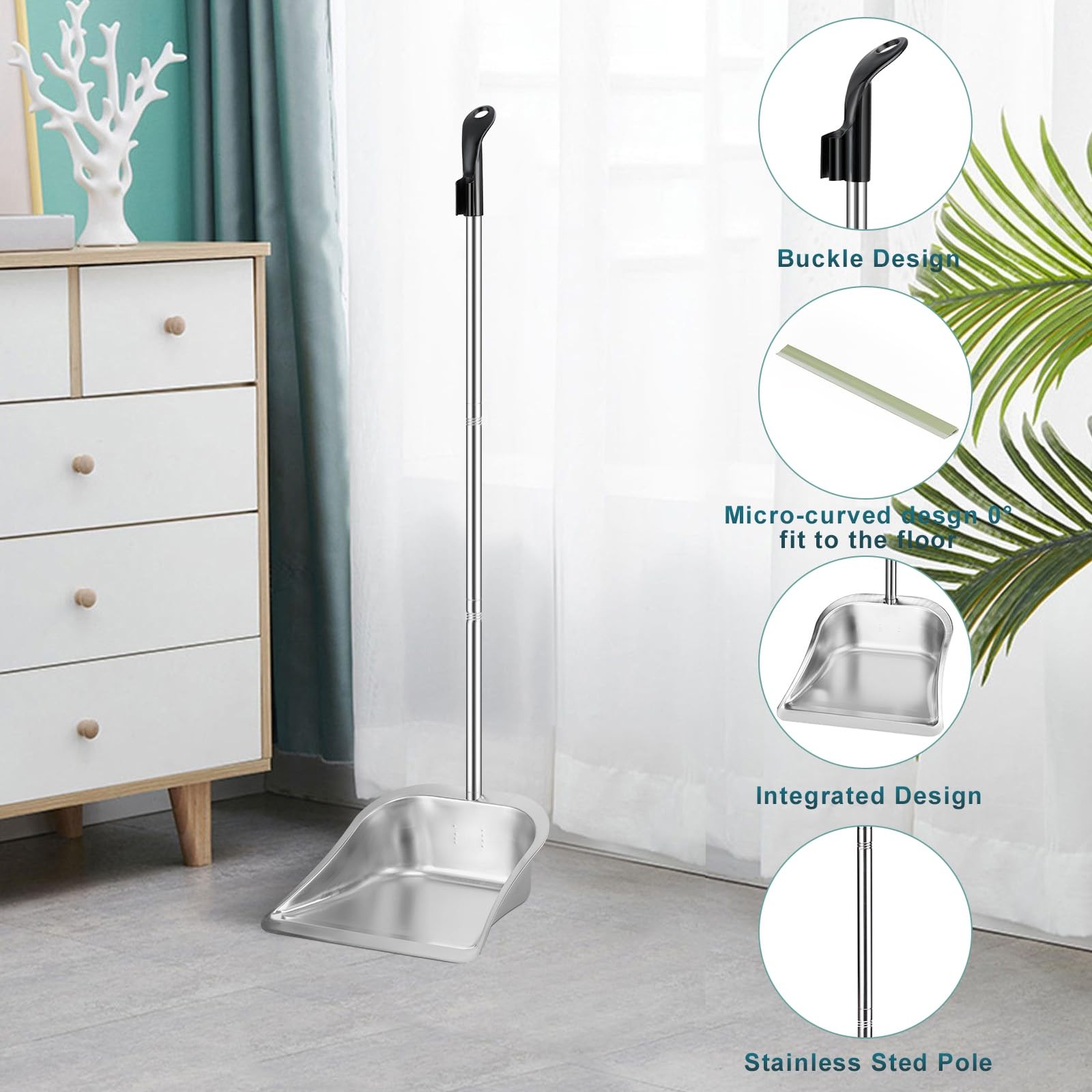 Yangbaga Dust Pans with Long Handle - 35”Heavy Duty Metal Upright Stand Up Du...