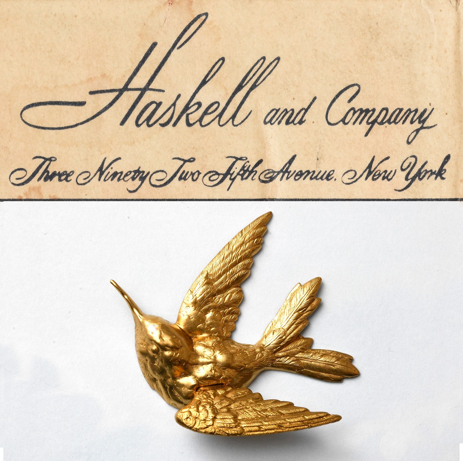 GIGANTIC 3D Hummingbird Brass Stamping Vintage Miriam Haskell Bird Brooch Parts