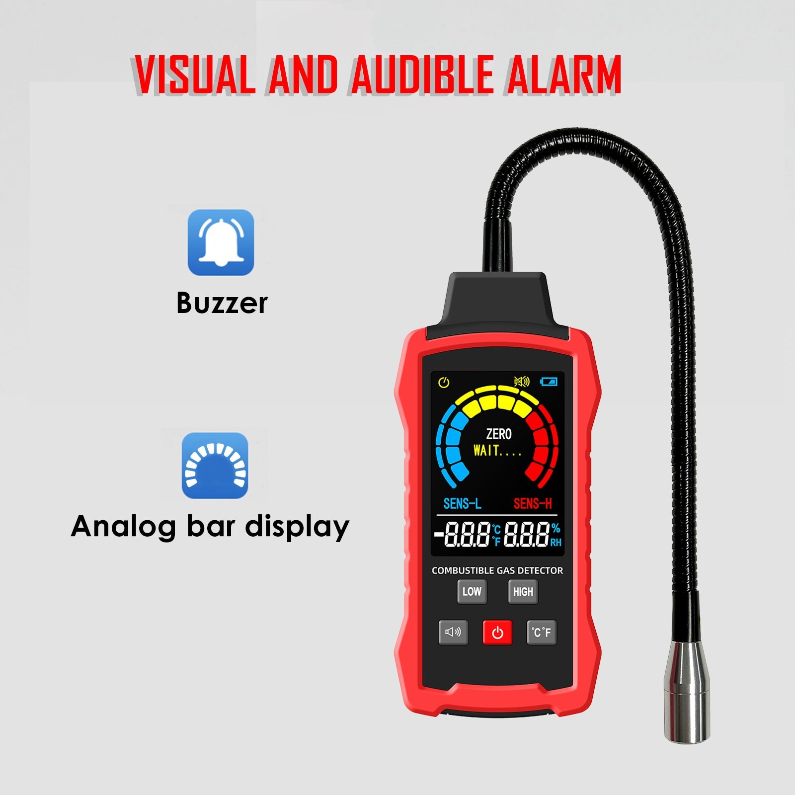 Natural Gas Detector, Combustible Gas Leak Detector with 11-Inch Probe