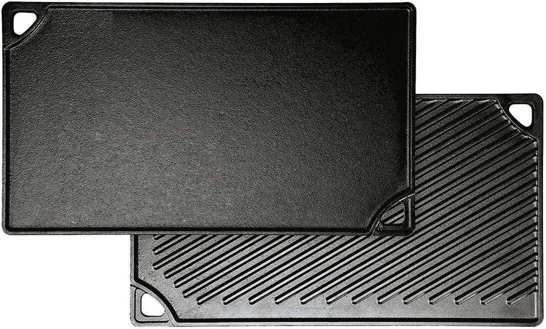 Seasoned Cast Iron Reversible Grill/Griddle, 16.80 x 9.50 Inches, Black