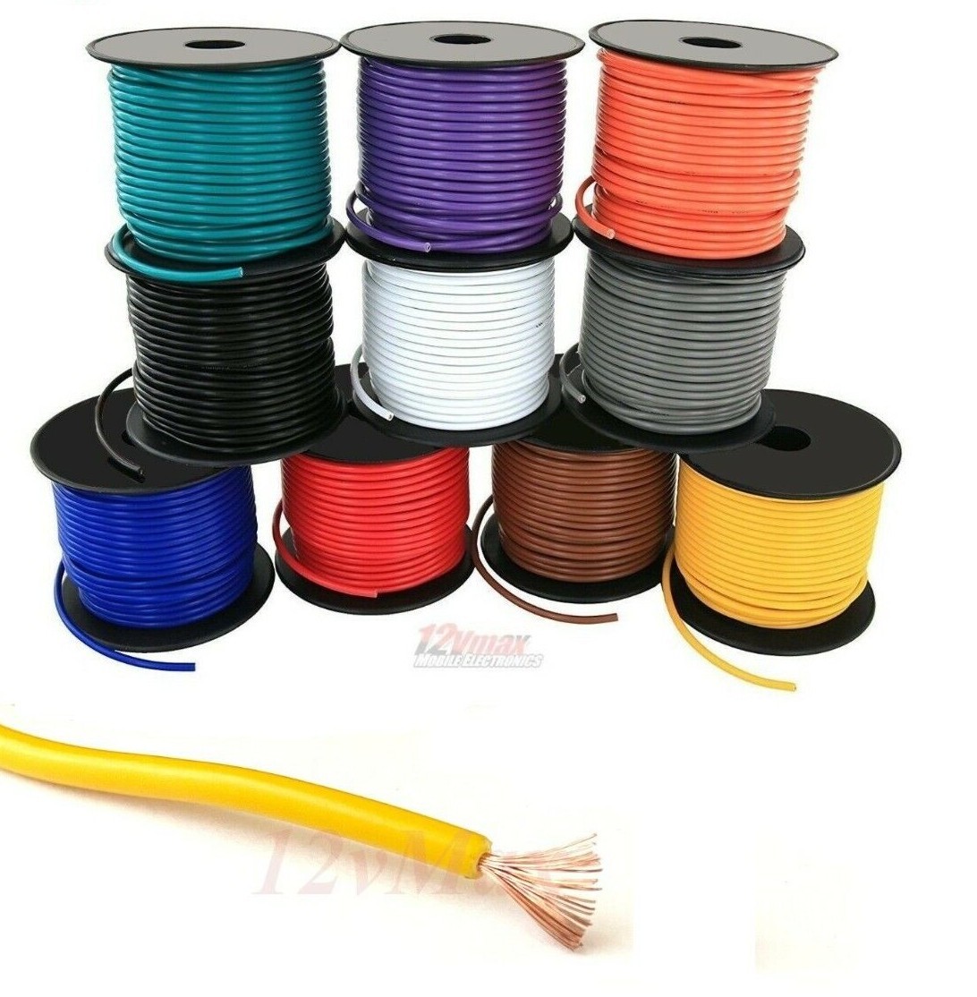14 Gauge Wire Spool 100ft Roll -Select Color, Single Primary Wire Cable Stranded