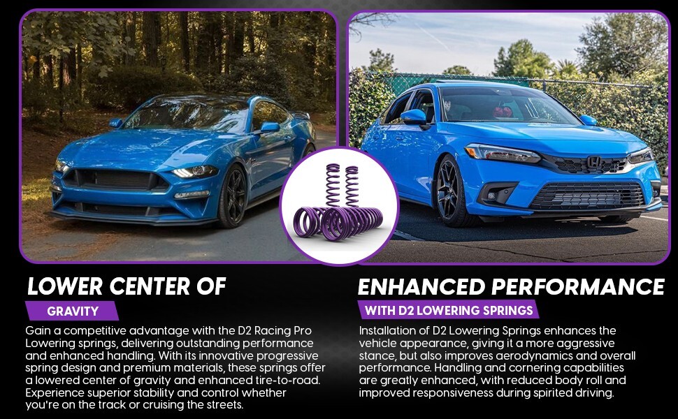 D2 PRO Lowering Springs 2.0" For 2016-2025 Honda Civic Coupe Sedan Hatchback