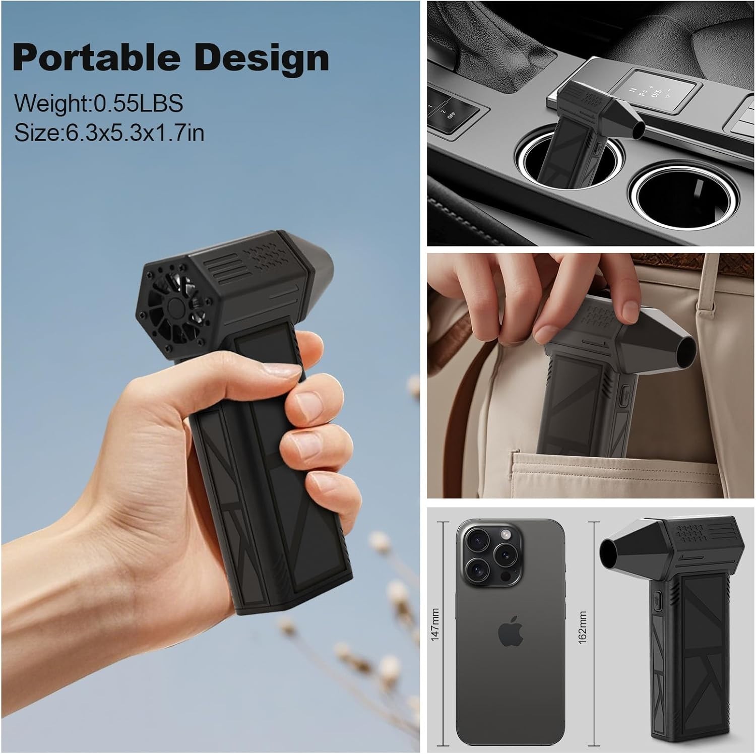 WeePro Compressed Air Duster 180000RPM Cordless Mini Turbo Fan, 3-Speed Vacuum