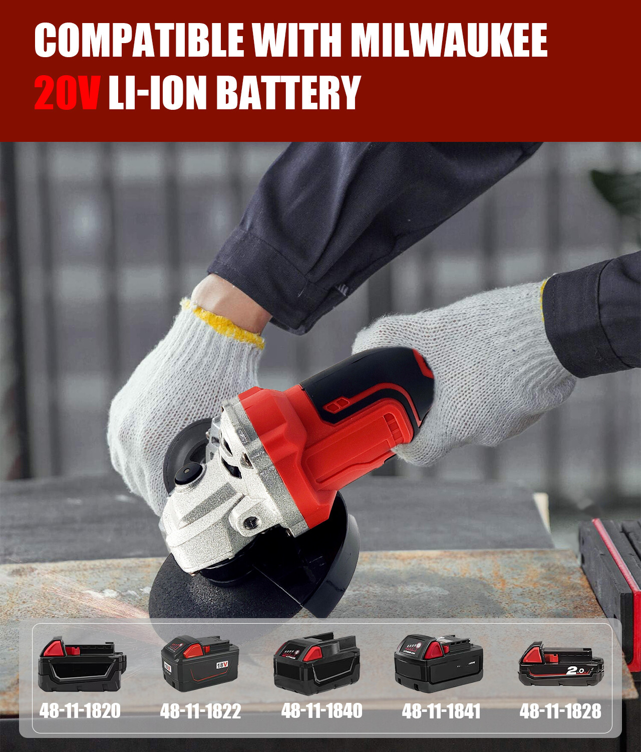 Cordless Angle Grinder for Milwaukee 18V Battery, Angle Grinder with 11000 RPM