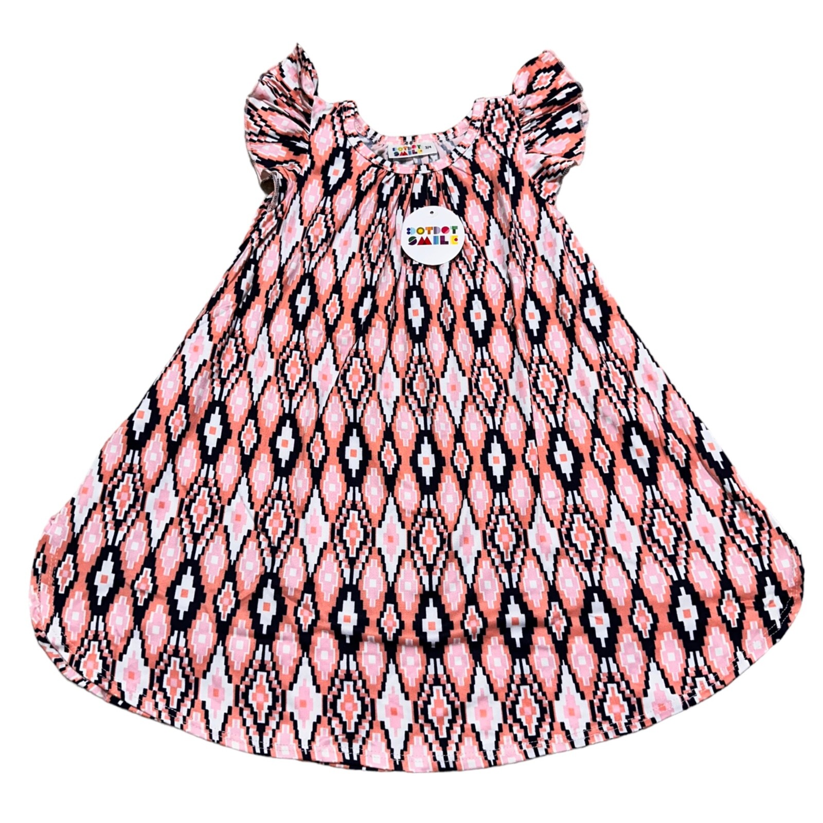 Dot Dot Smile NWT Girl's Size 3/4 Pink Black White IKAT Print Twirl Dress NEW