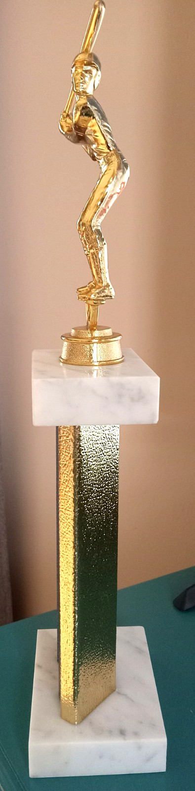 Vtg MCM Deco Italian Marble Baseball Softball Trophy Gold Metal Mid Century EUC