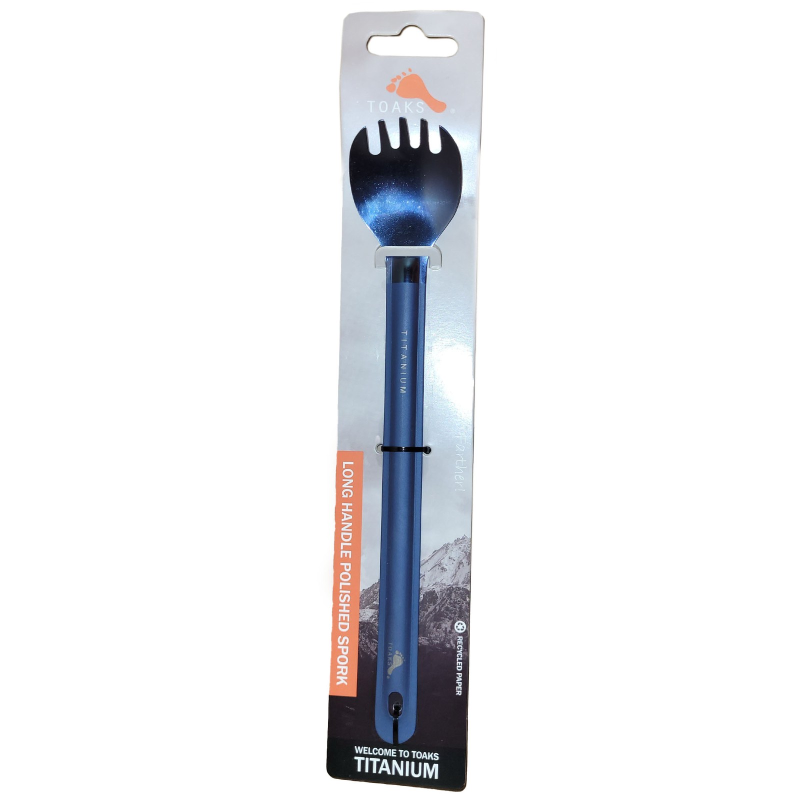 TOAKS Titanium Long Handle Spork w Polished Bowl - Blue