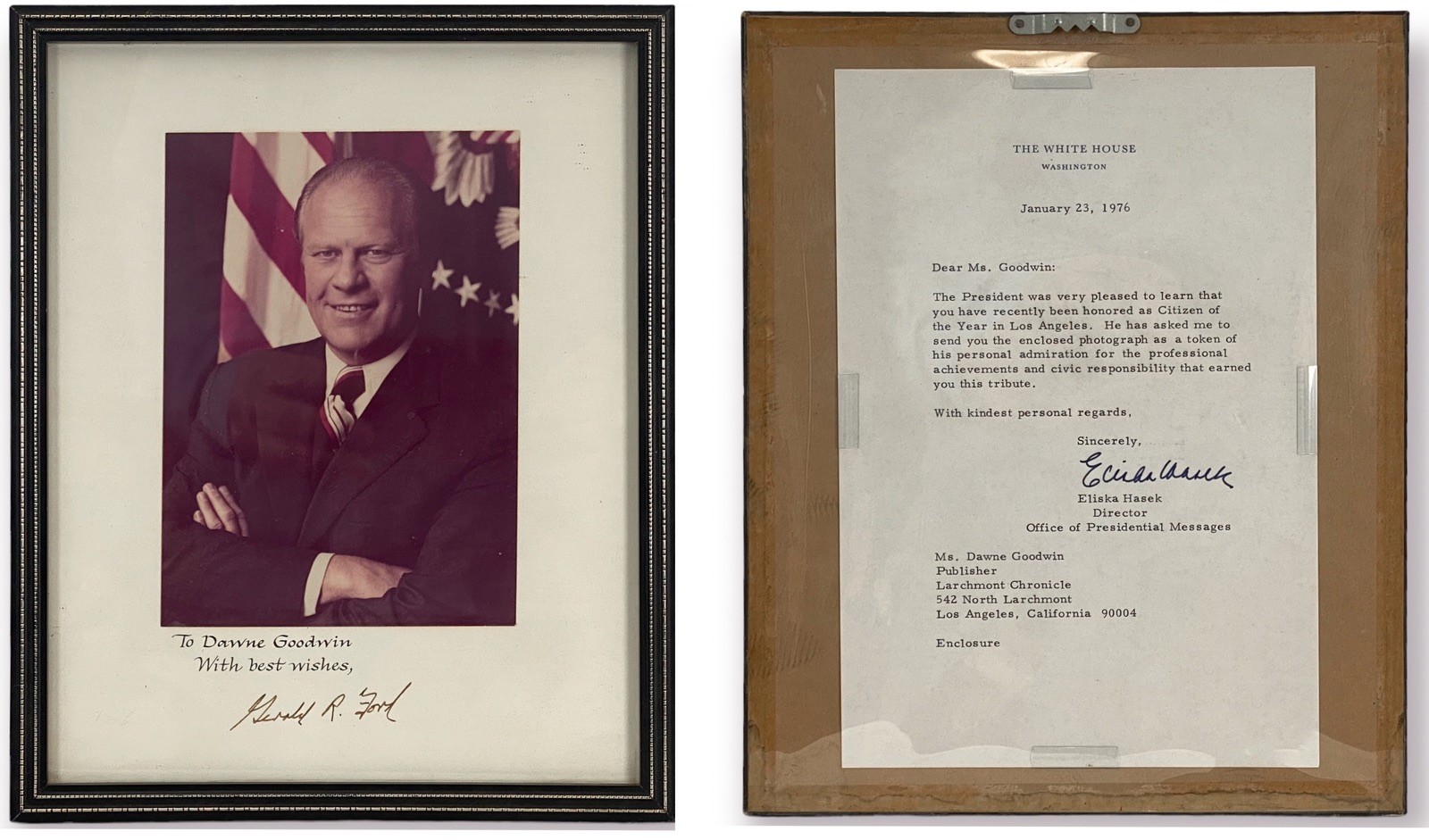 President Gerald Ford Signed Photo Autograph & Letter From White House Framed