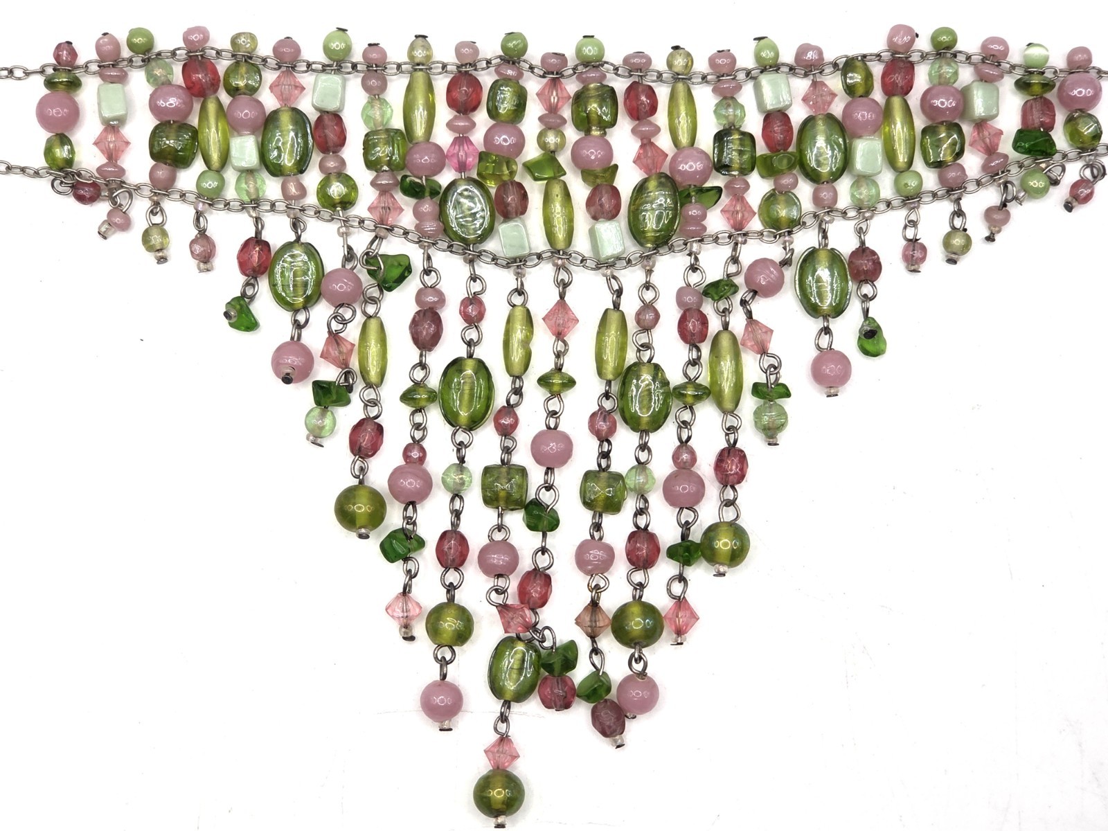 Vintage Artisan Made Cascading Tourmaline and Glass Bead Necklace