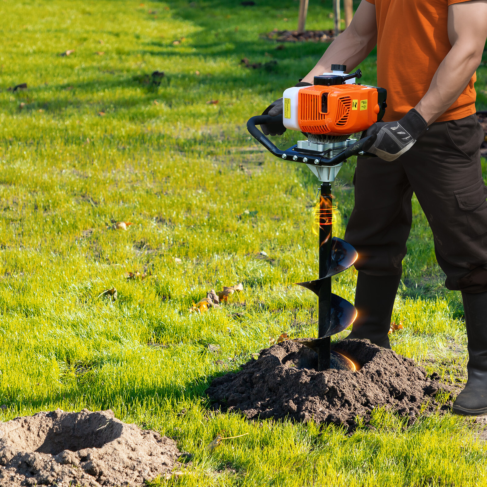 Gas Post Hole Digger 63CC 2400W with 8” Drill Bits & 1 Extension Rod