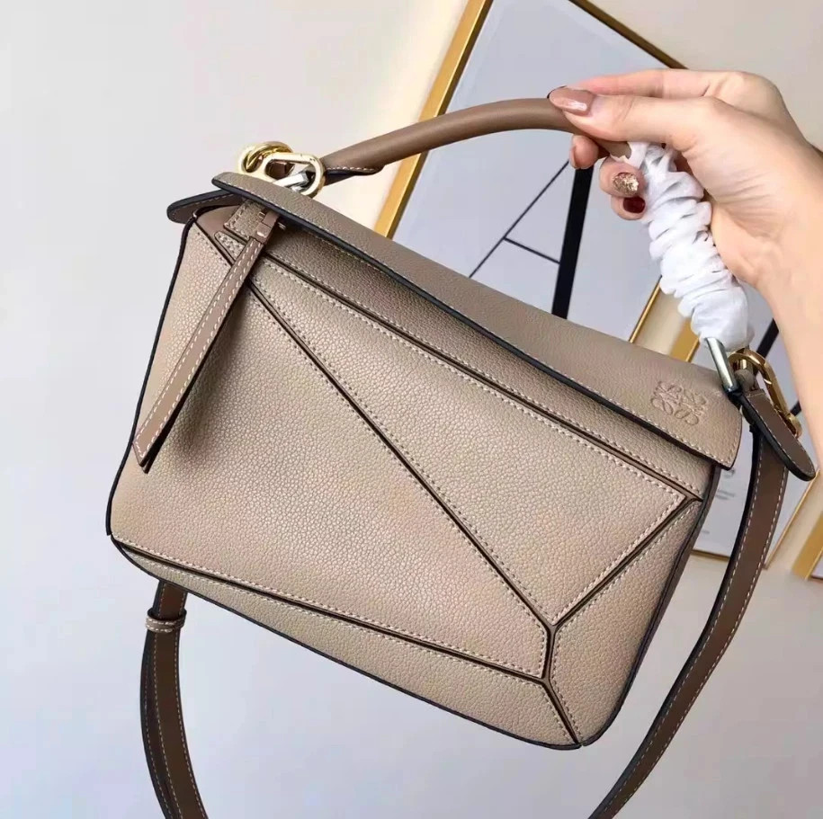 Loewe Puzzle Bag Small Tan Pebbled Leather Shoulder Crossbody New