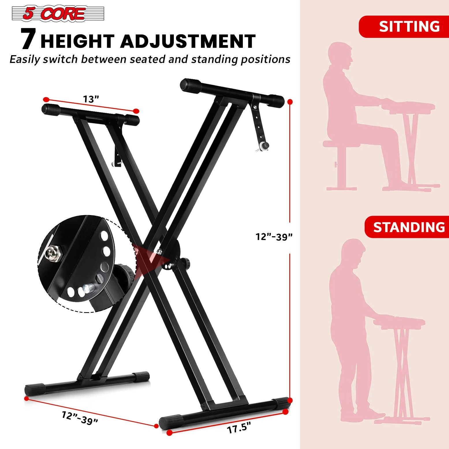 5 Core Keyboard Stand Dual X Shape Adjustable Foldable Key Board Pianos Stands