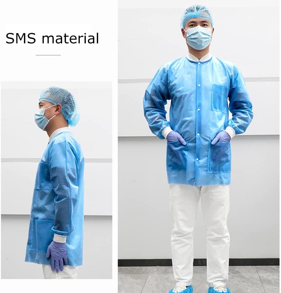 10-50 Count Disposable SMS Lab Jackets Lab Coats 45GSM With Pockets