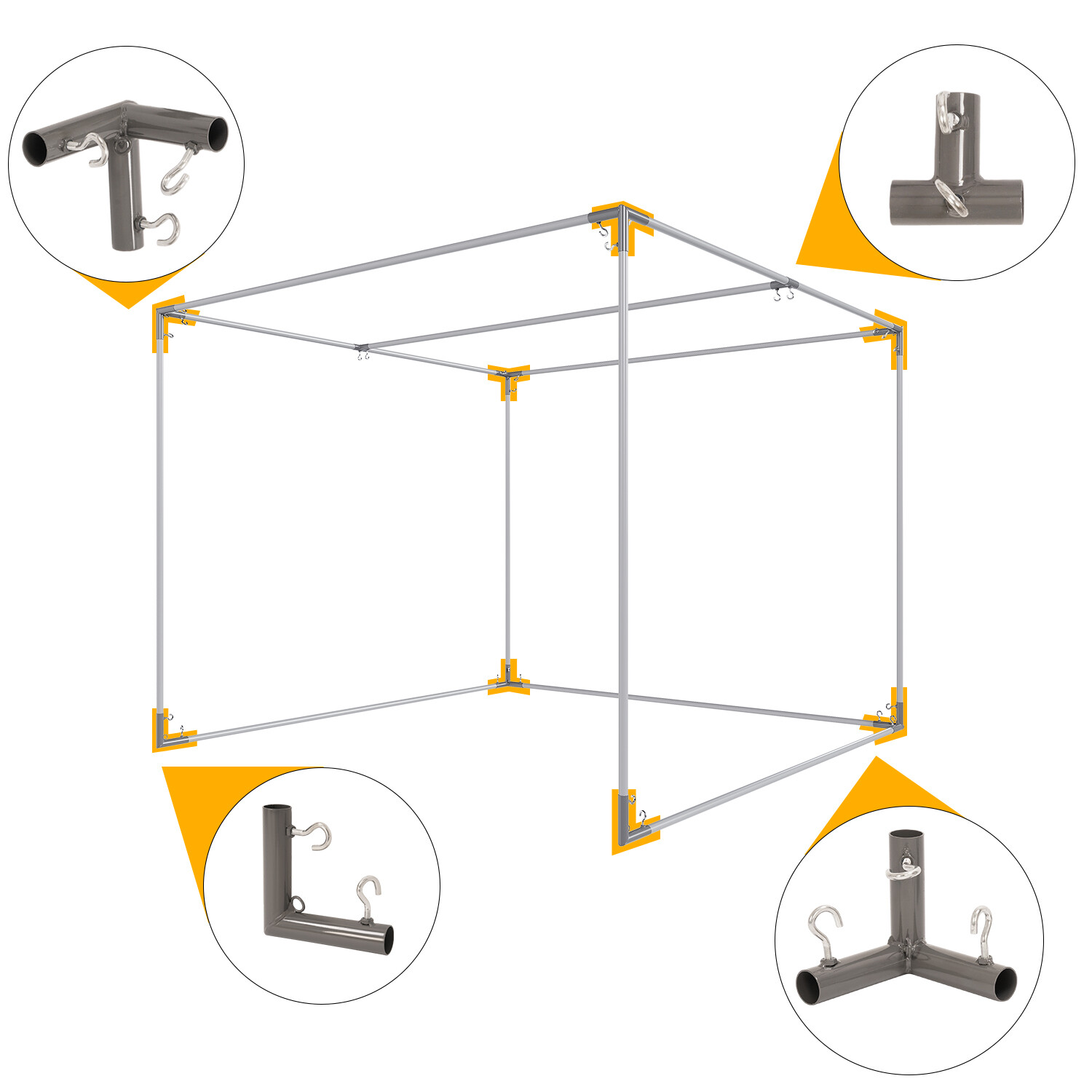 10 Pieces Gray Powder Coated 1" Golf Frame Corner Bracket Kit DIY with Eye-Bolts