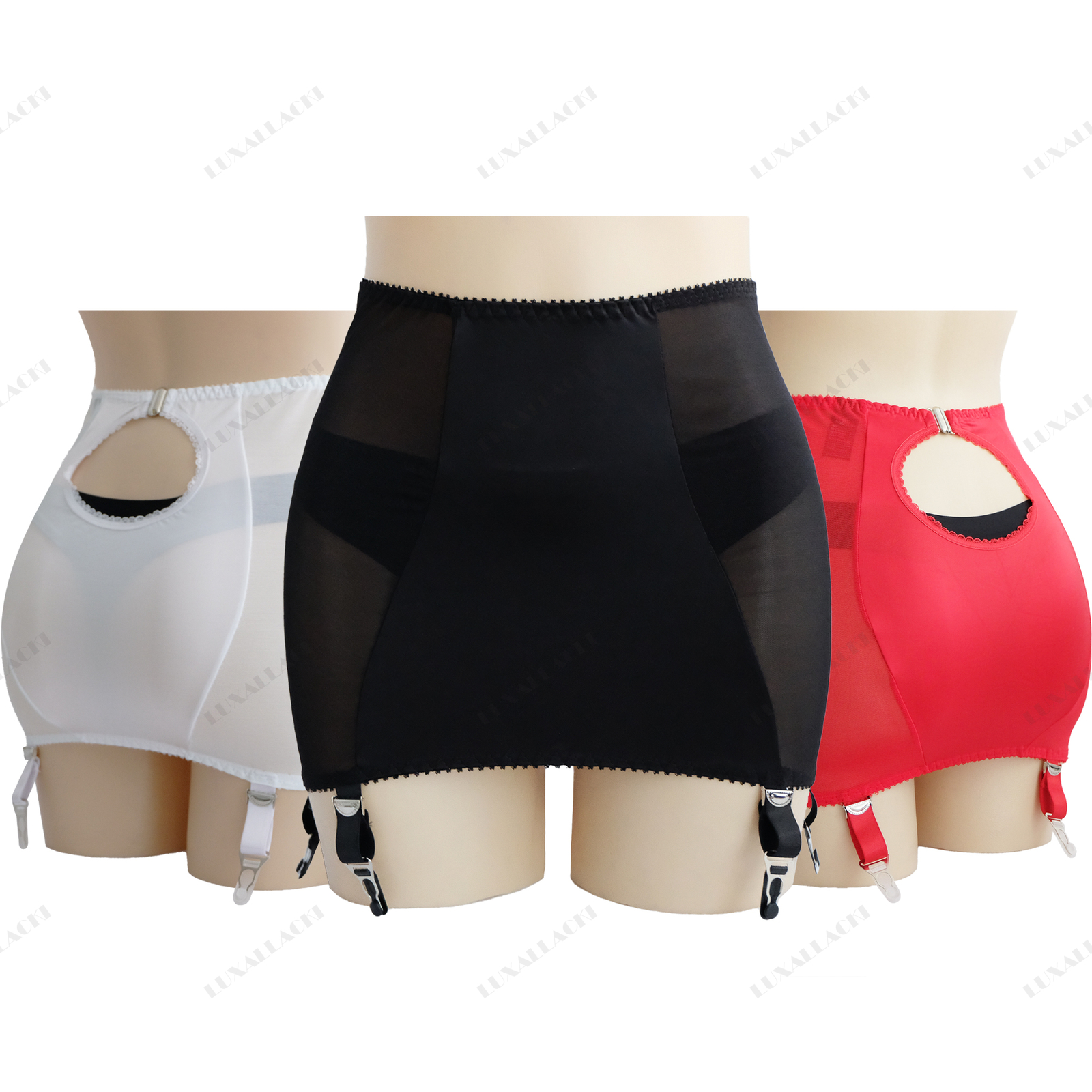 Luxallacki Back Hollow Sheer Garter Belt 6 Straps Suspender Metal Clips Girdle