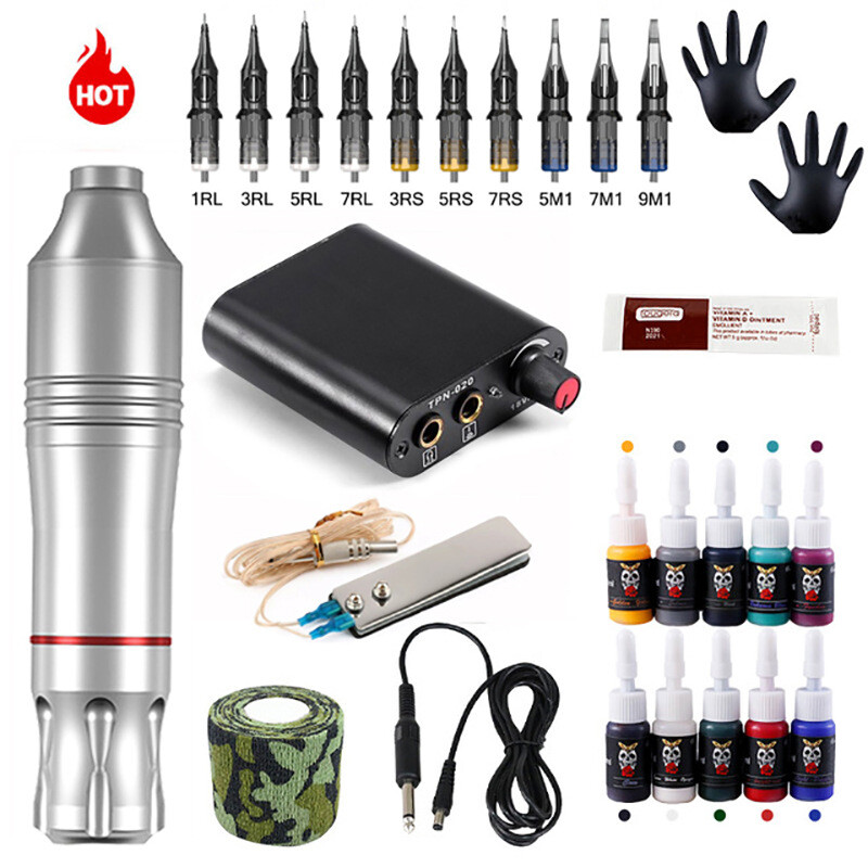 Tuffking Tattoo Machine Kit Power Supply Rotary Pen Cartridge Needles INK Grip