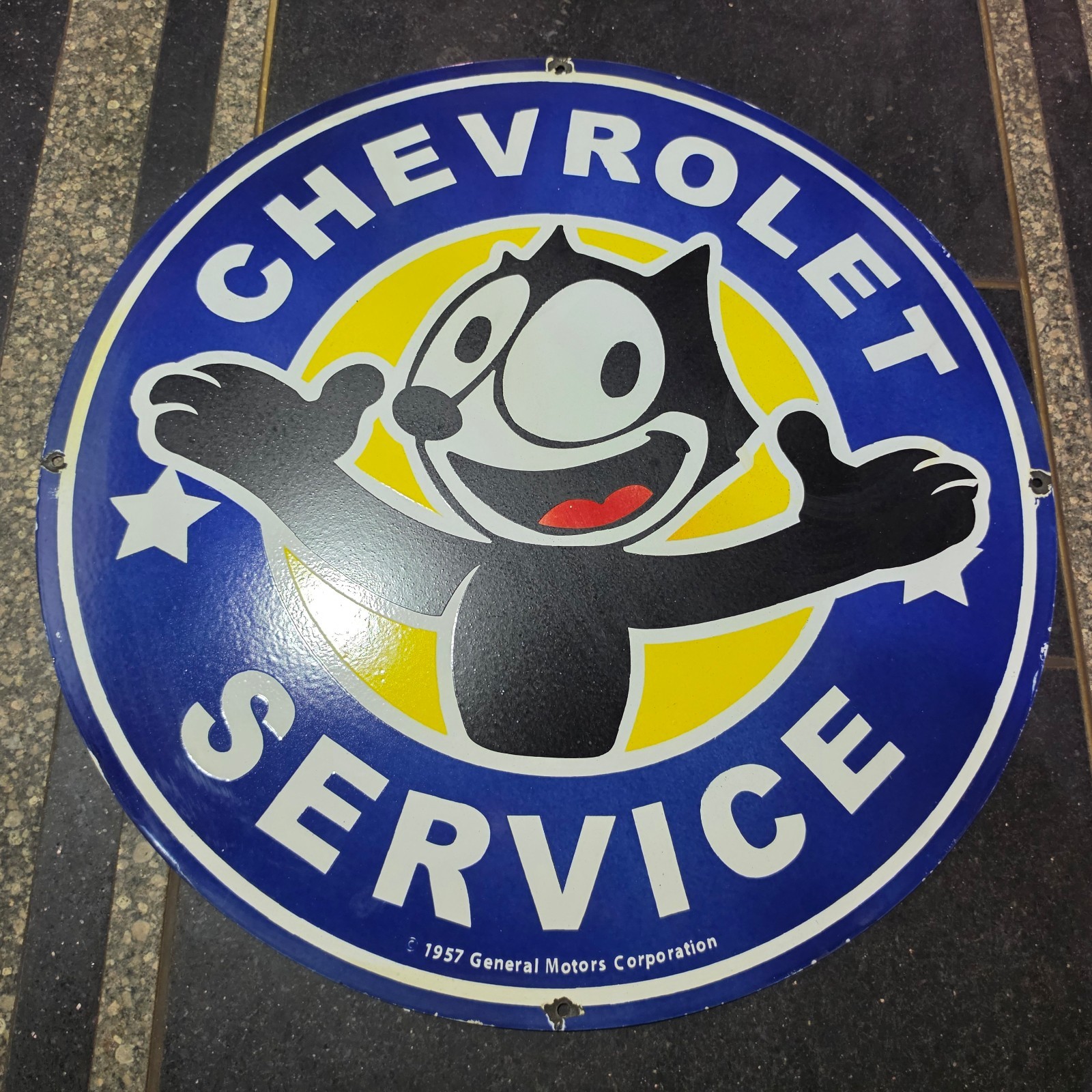 CHEVROLET SERVICE PORCELAIN ENAMEL SIGN 29 X 29 INCHES